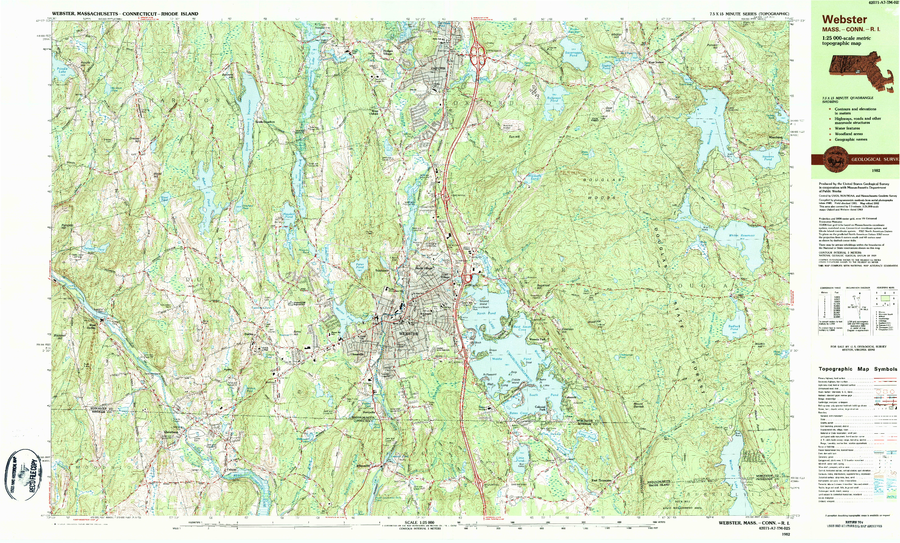 USGS 1:25000-SCALE QUADRANGLE FOR WEBSTER, MA 1982