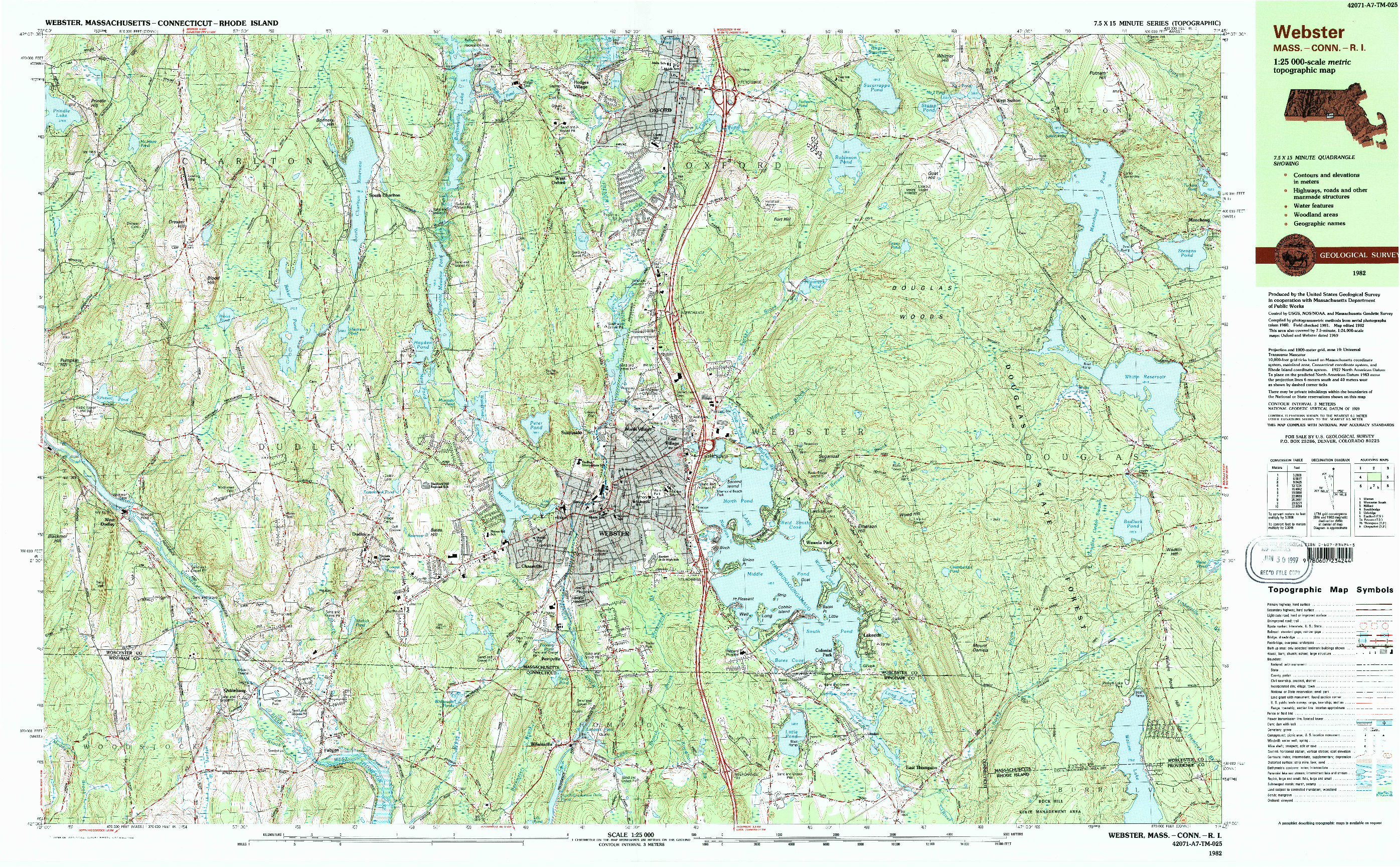 USGS 1:25000-SCALE QUADRANGLE FOR WEBSTER, MA 1982