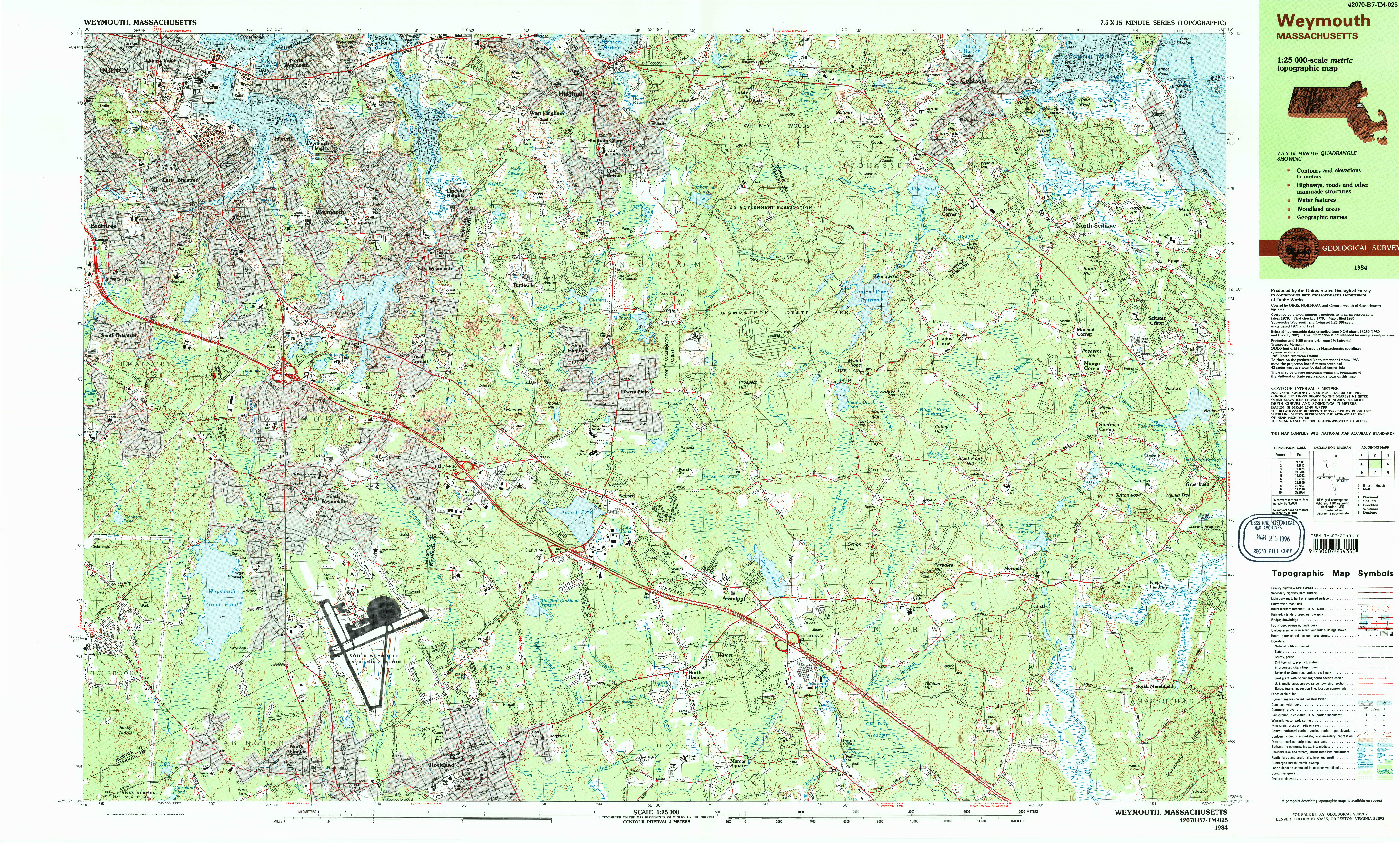 USGS 1:25000-SCALE QUADRANGLE FOR WEYMOUTH, MA 1984