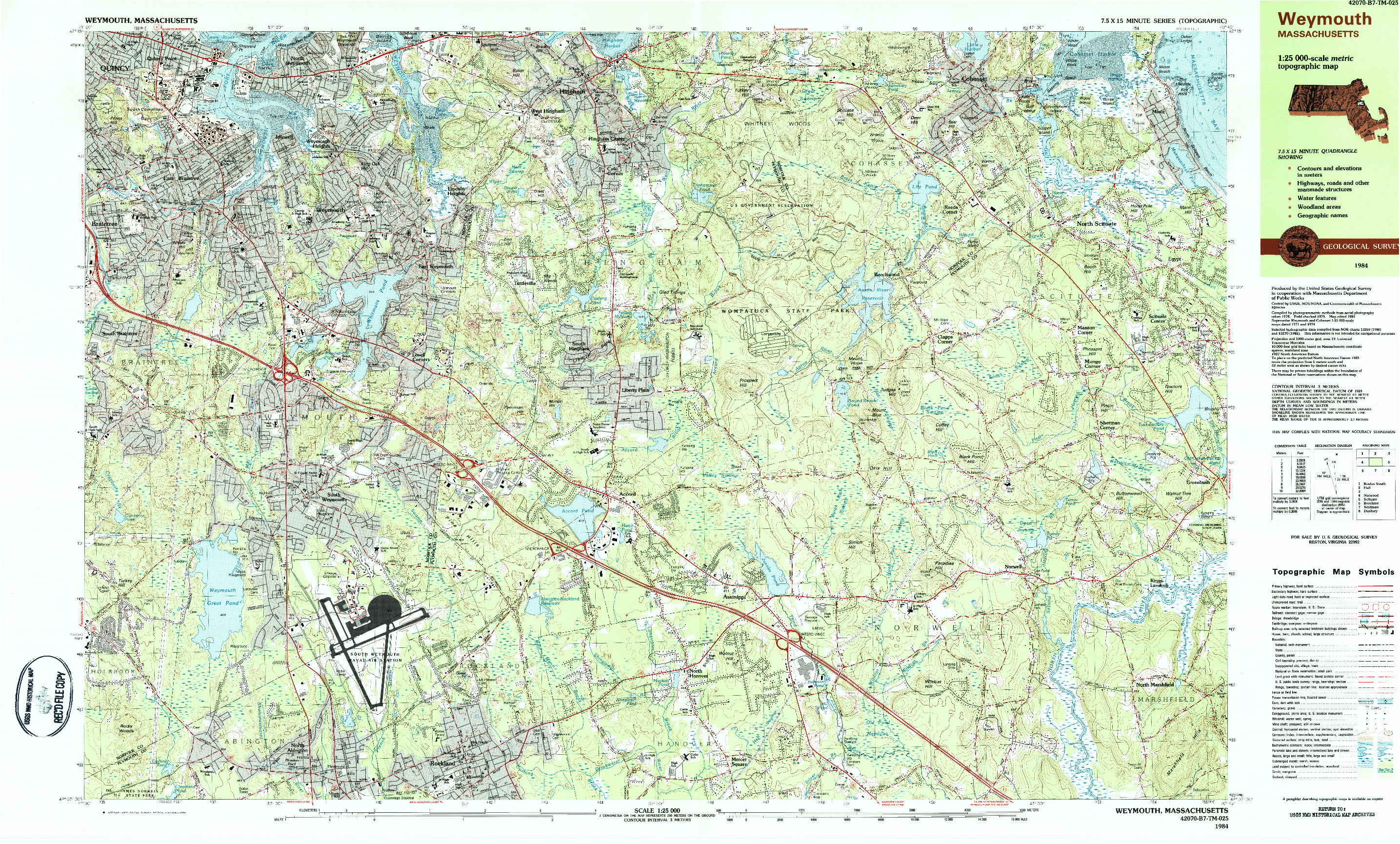 USGS 1:25000-SCALE QUADRANGLE FOR WEYMOUTH, MA 1984