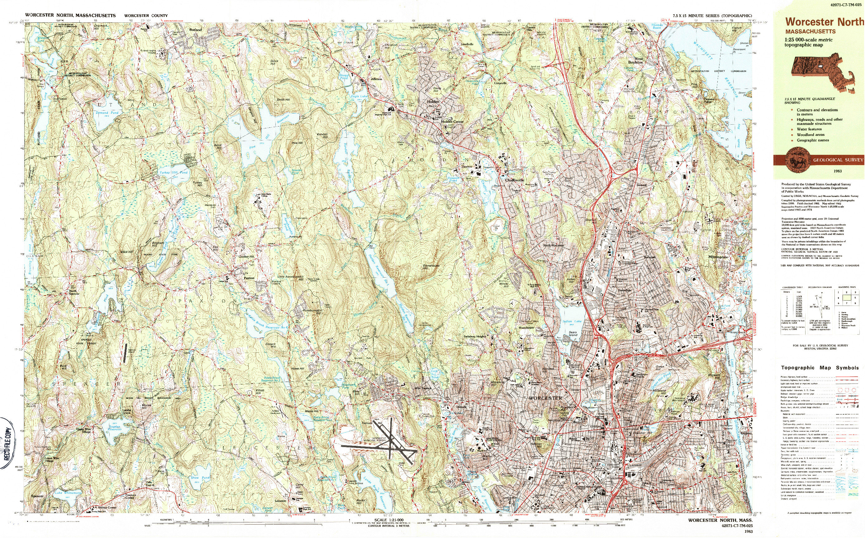 USGS 1:25000-SCALE QUADRANGLE FOR WORCESTER NORTH, MA 1983