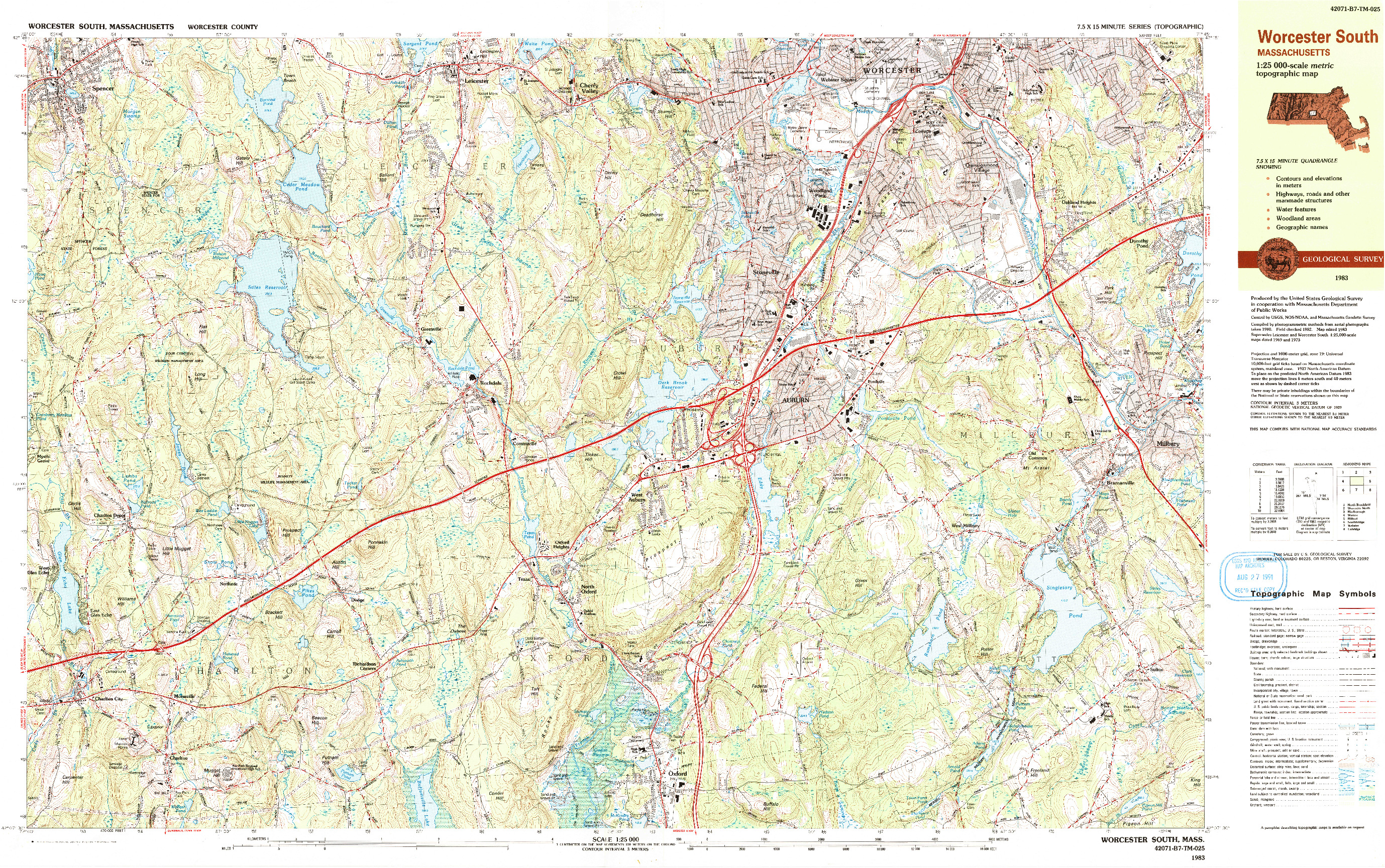 USGS 1:25000-SCALE QUADRANGLE FOR WORCESTER SOUTH, MA 1983