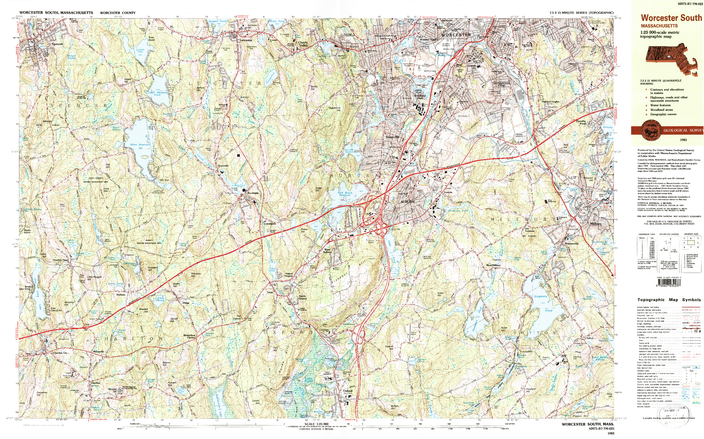 USGS 1:25000-SCALE QUADRANGLE FOR WORCESTER SOUTH, MA 1983