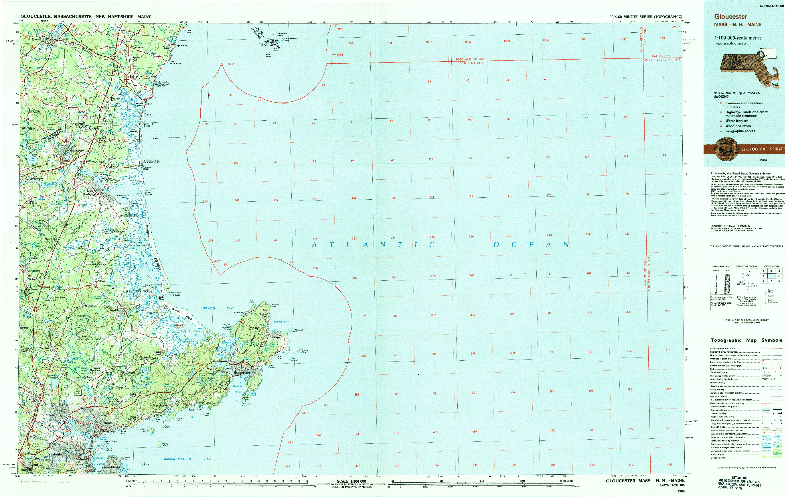 USGS 1:100000-SCALE QUADRANGLE FOR GLOUCESTER, MA 1984