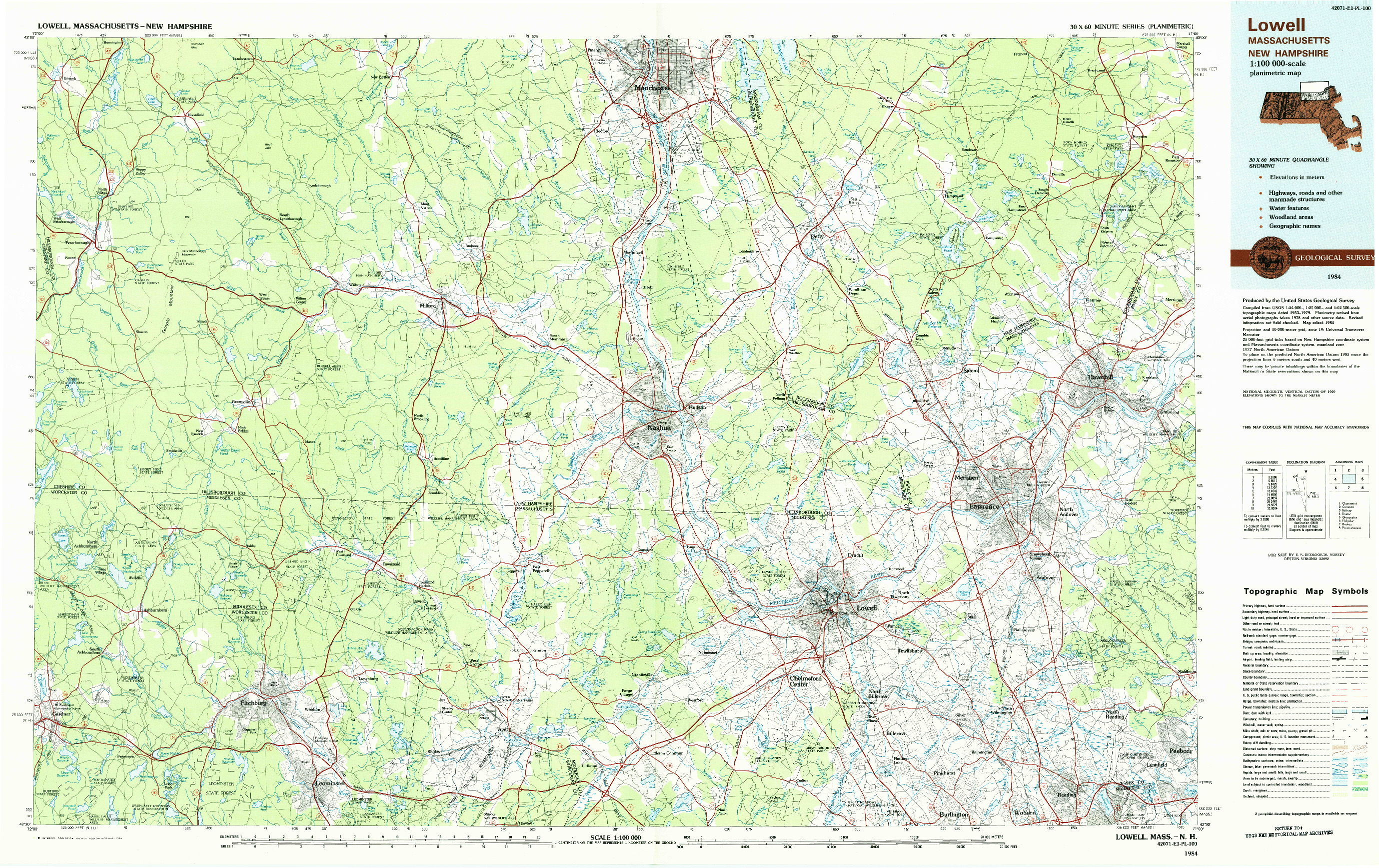 USGS 1:100000-SCALE QUADRANGLE FOR LOWELL, MA 1984