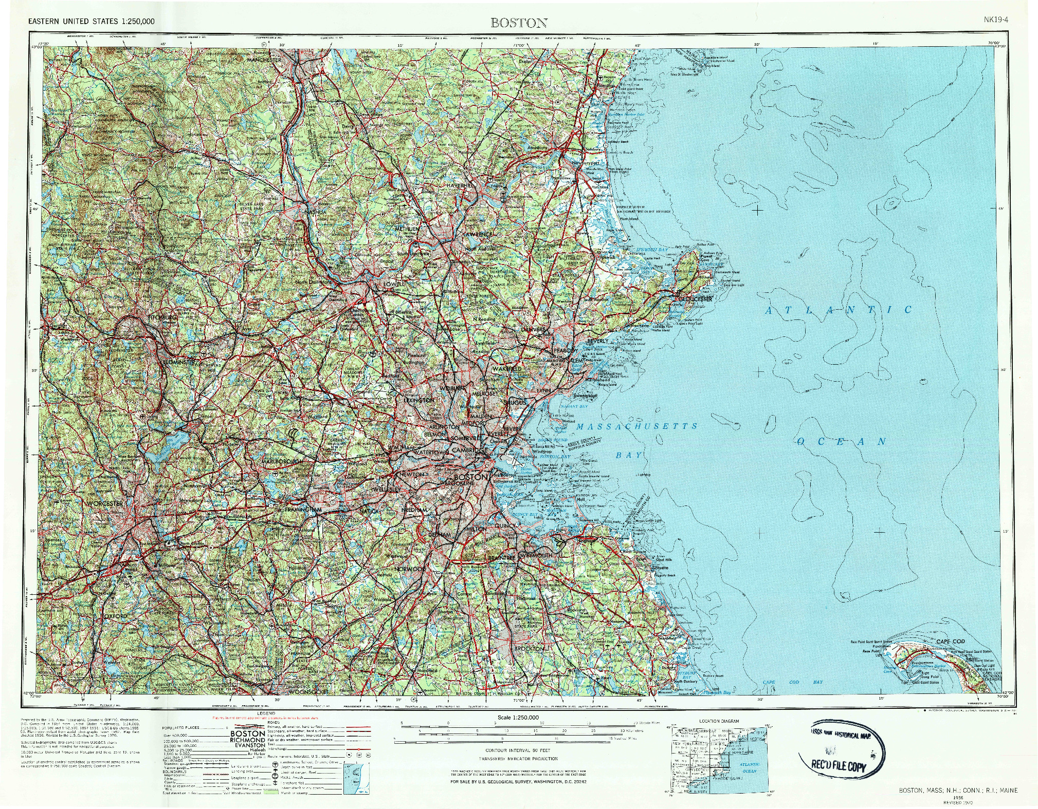 USGS 1:250000-SCALE QUADRANGLE FOR BOSTON, MA 1956