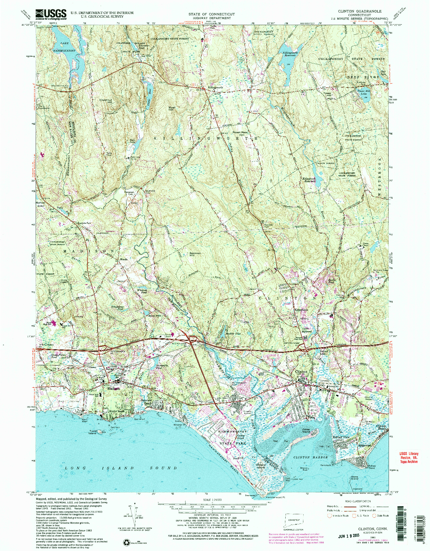 USGS 1:24000-SCALE QUADRANGLE FOR CLINTON, CT 1961