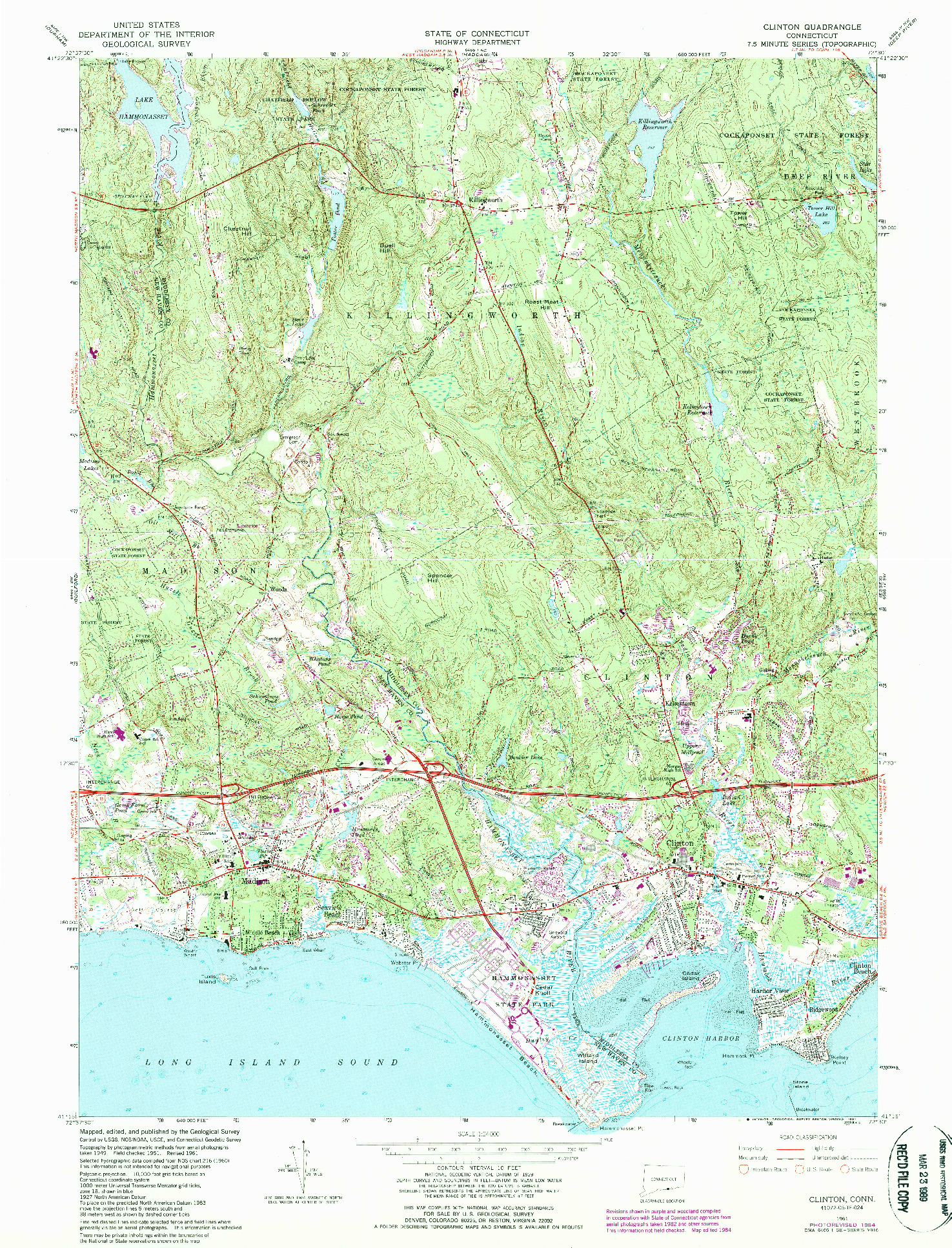 USGS 1:24000-SCALE QUADRANGLE FOR CLINTON, CT 1961