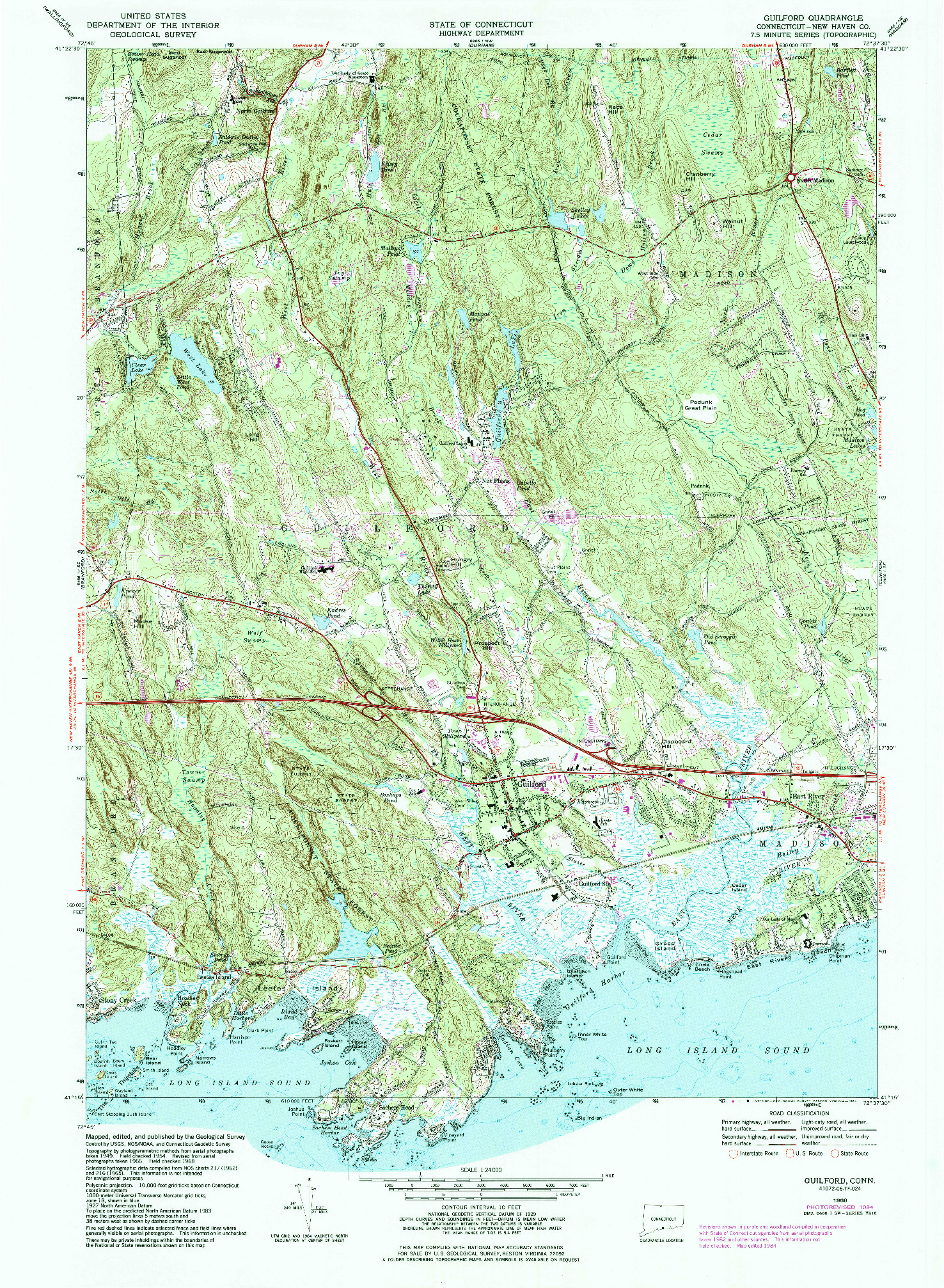 USGS 1:24000-SCALE QUADRANGLE FOR GUILFORD, CT 1968