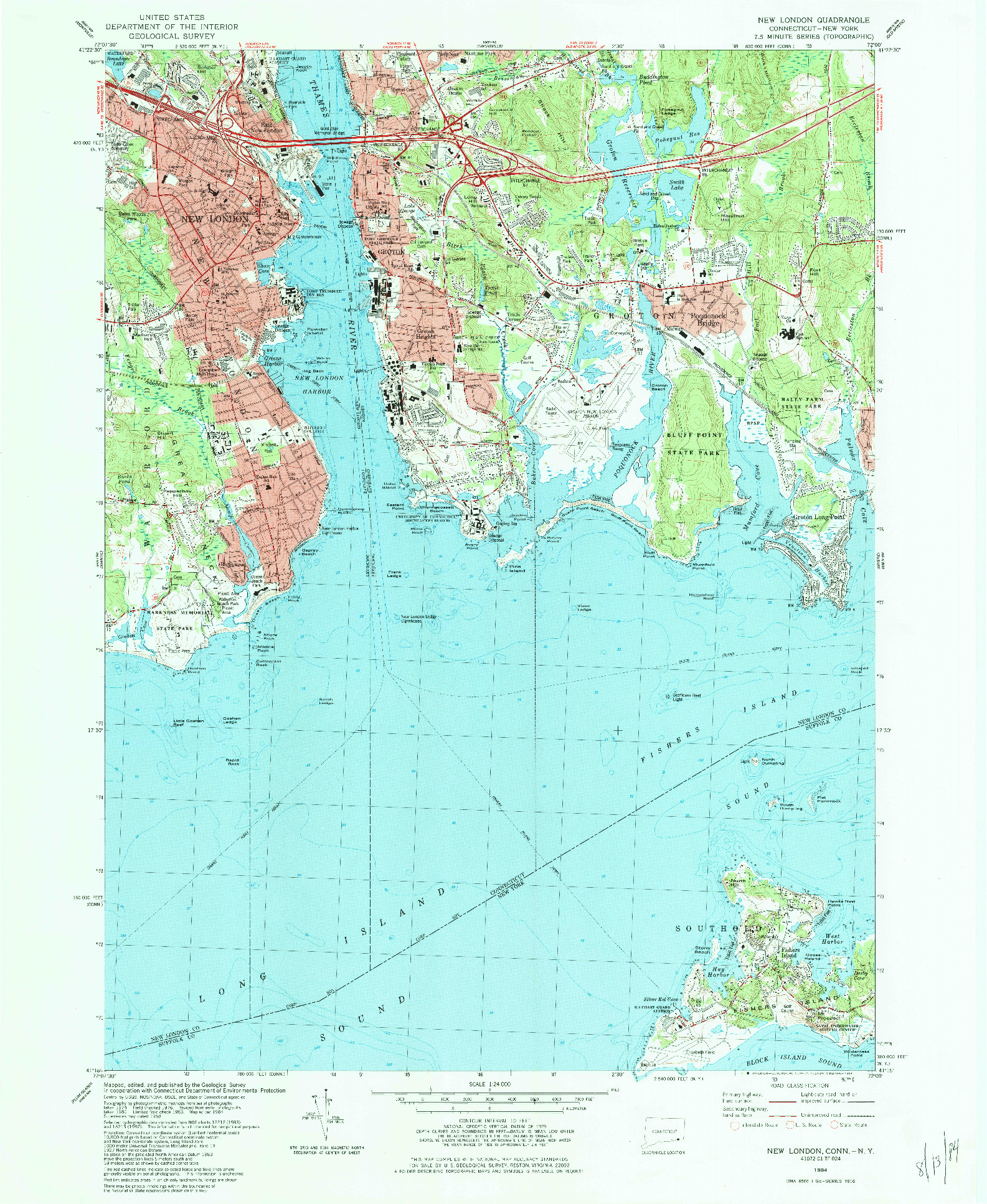 USGS 1:24000-SCALE QUADRANGLE FOR NEW LONDON, CT 1984