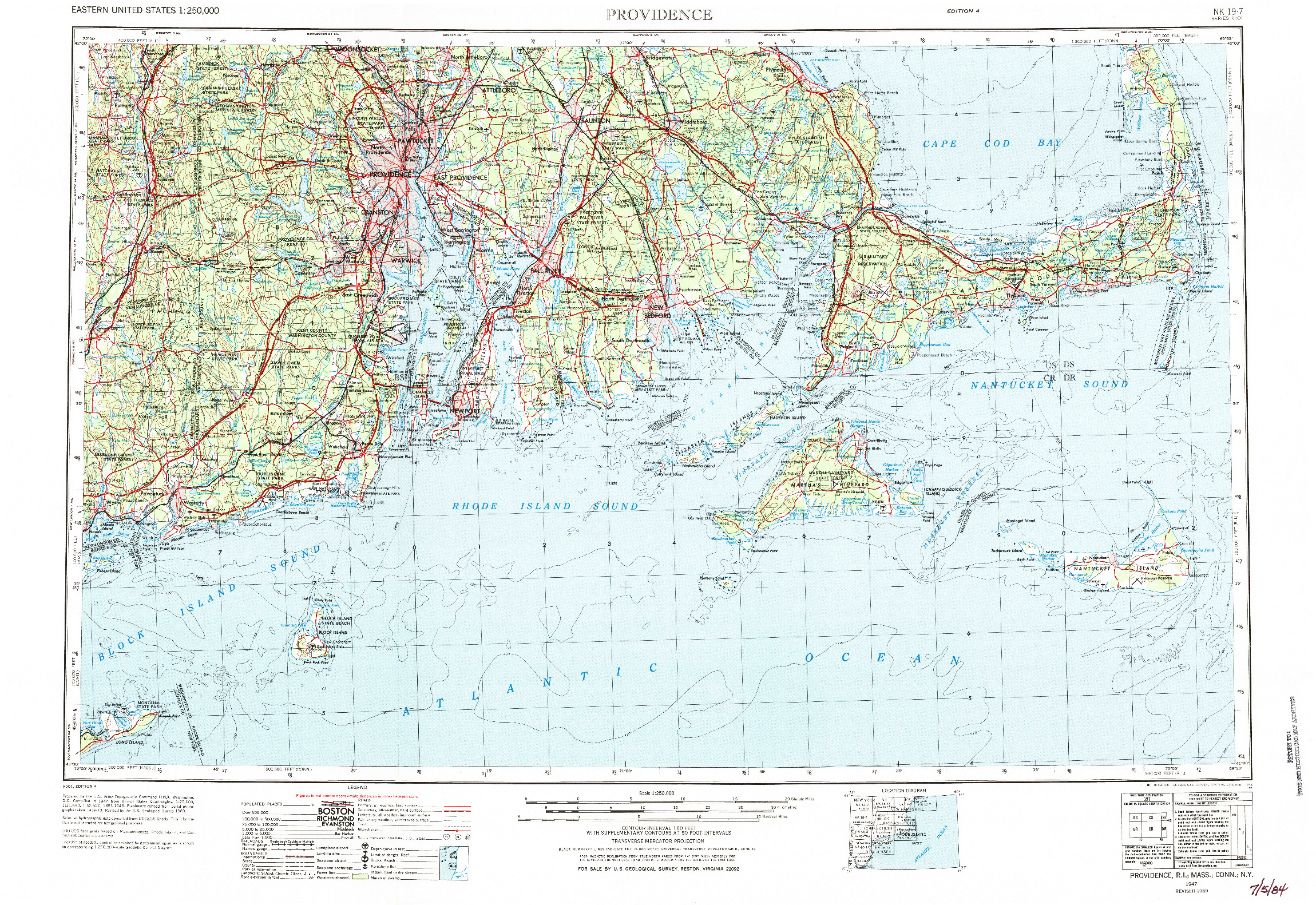 USGS 1:250000-SCALE QUADRANGLE FOR PROVIDENCE, RI 1947