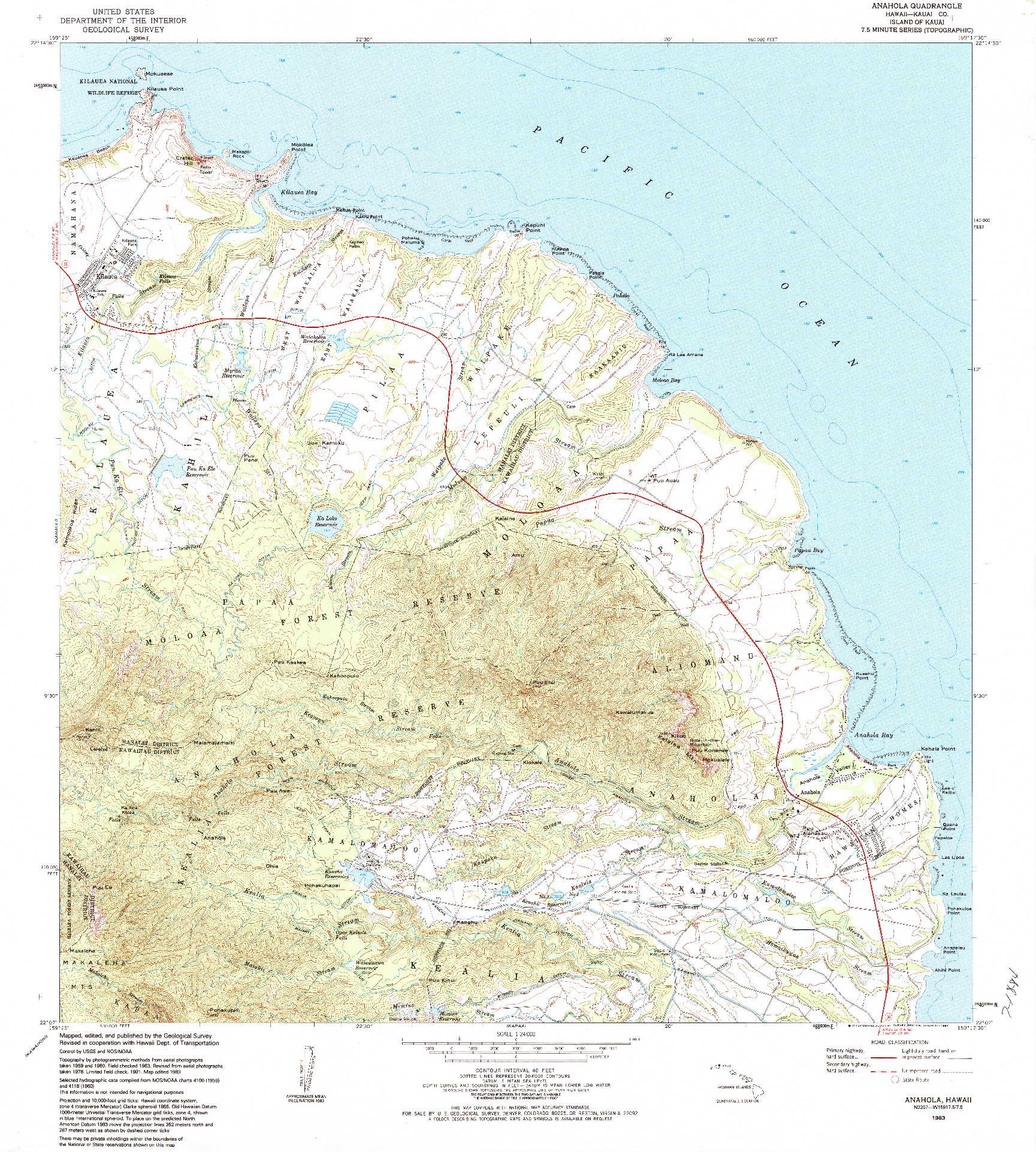 USGS 1:24000-SCALE QUADRANGLE FOR ANAHOLA, HI 1983