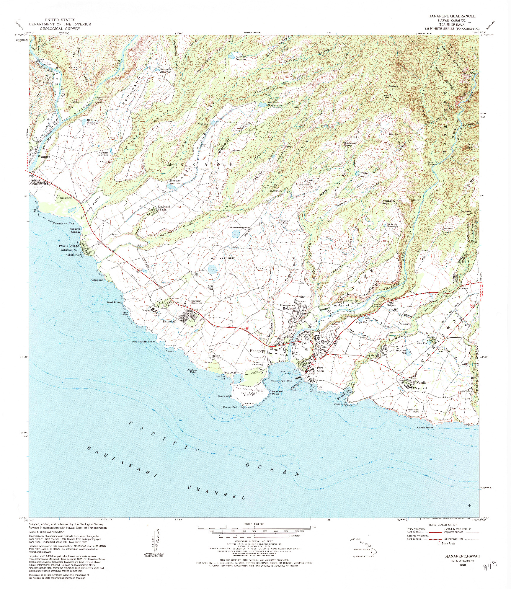 USGS 1:24000-SCALE QUADRANGLE FOR HANAPEPE, HI 1983