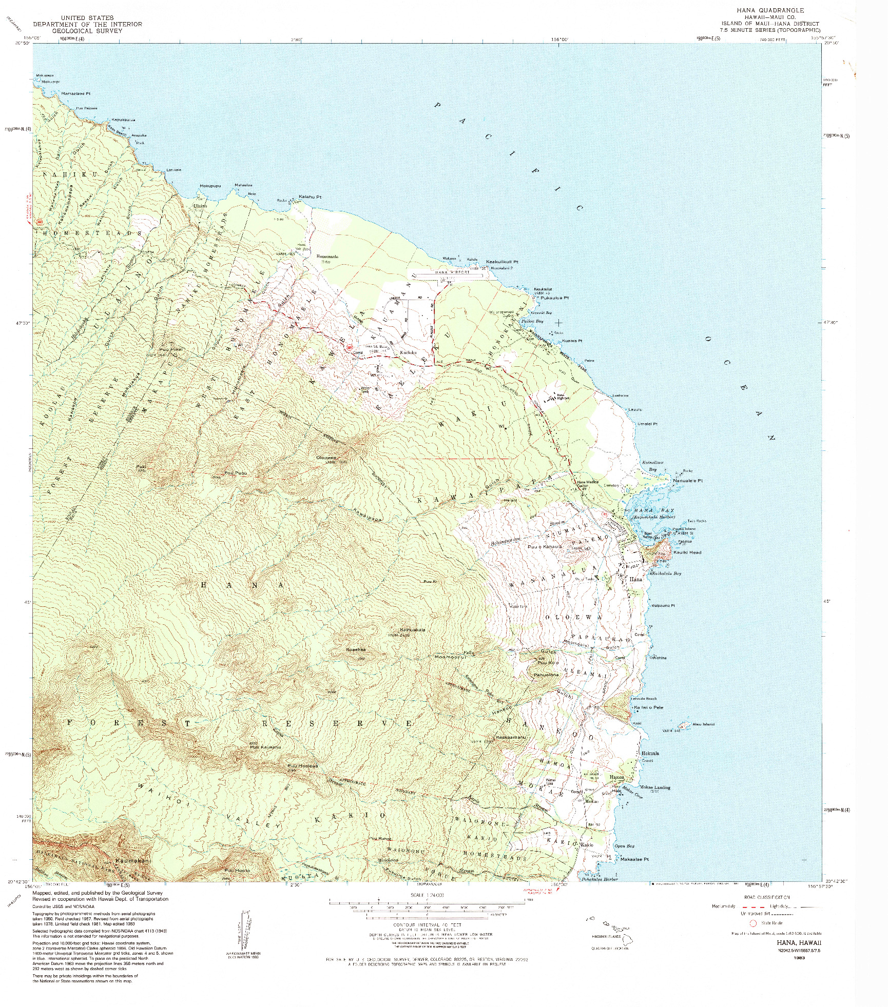 USGS 1:24000-SCALE QUADRANGLE FOR HANA, HI 1983