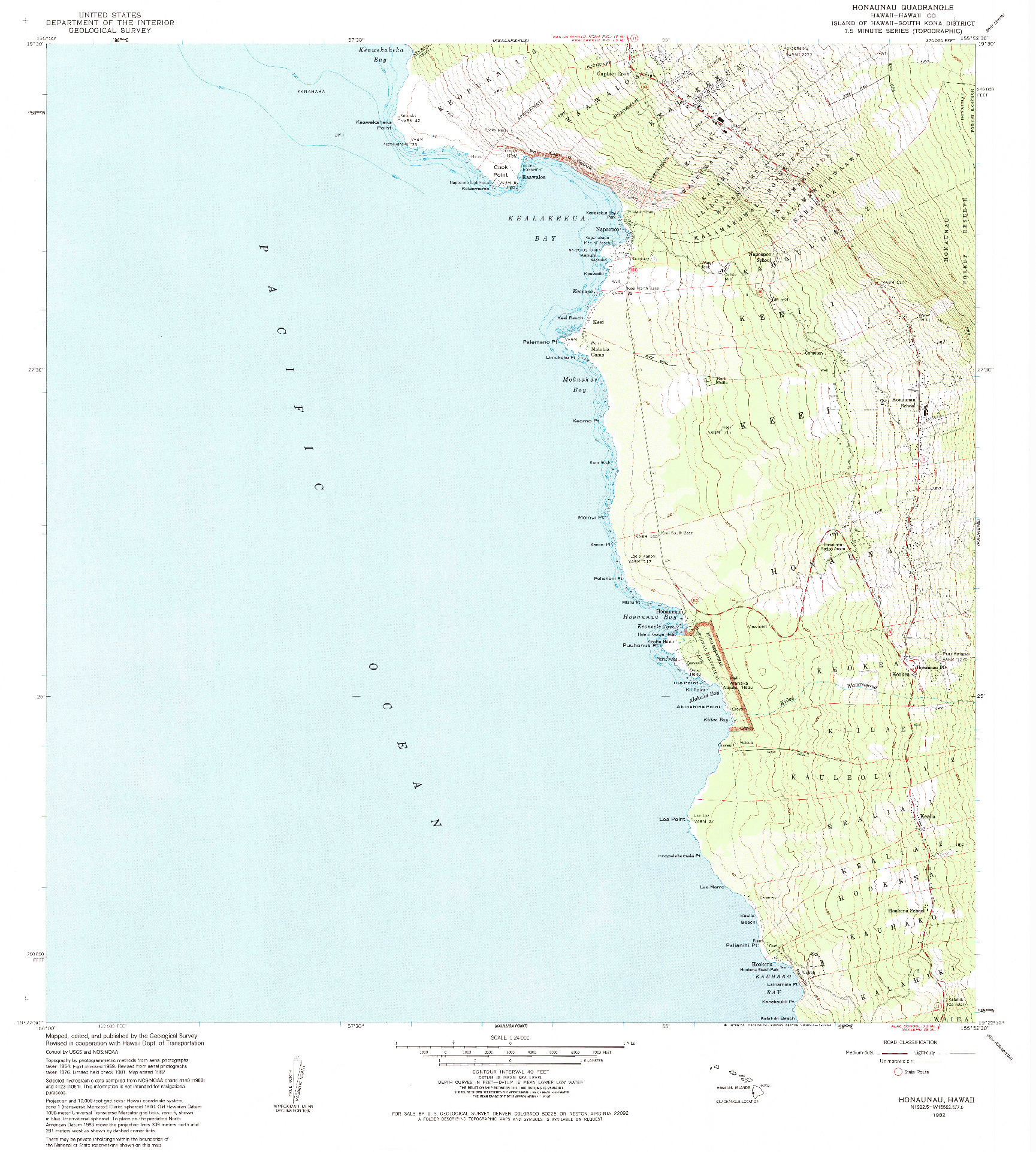 USGS 1:24000-SCALE QUADRANGLE FOR HONAUNAU, HI 1982