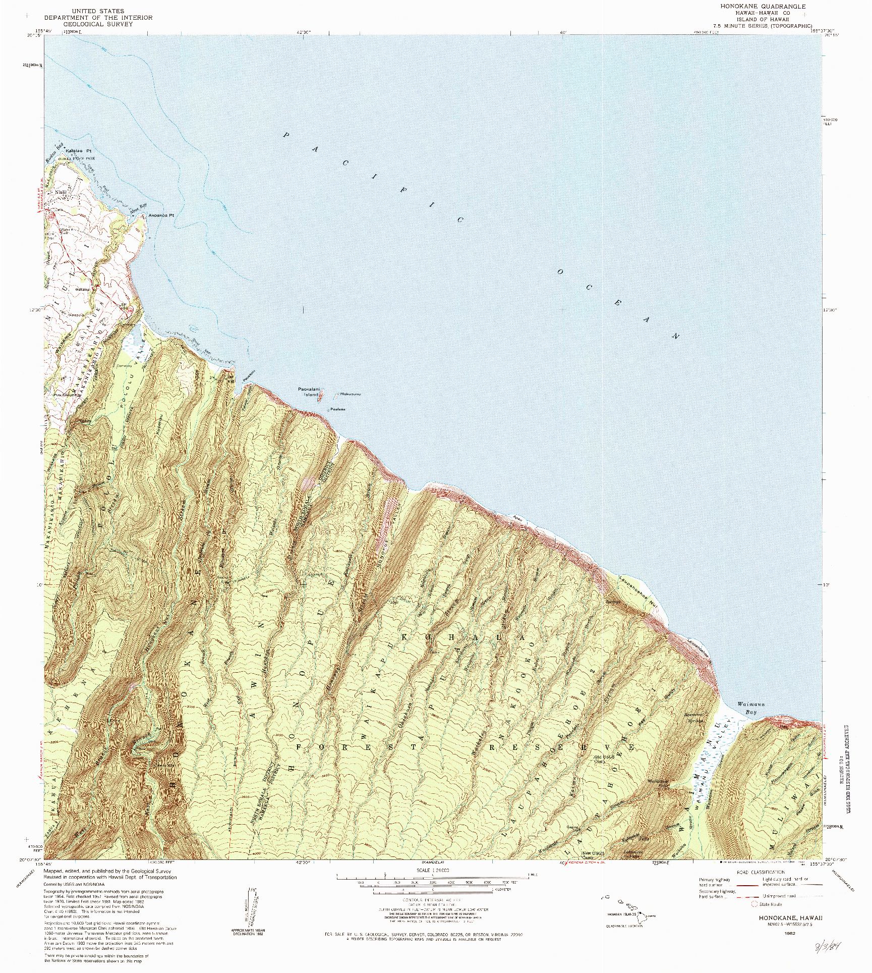 USGS 1:24000-SCALE QUADRANGLE FOR HONOKANE, HI 1982