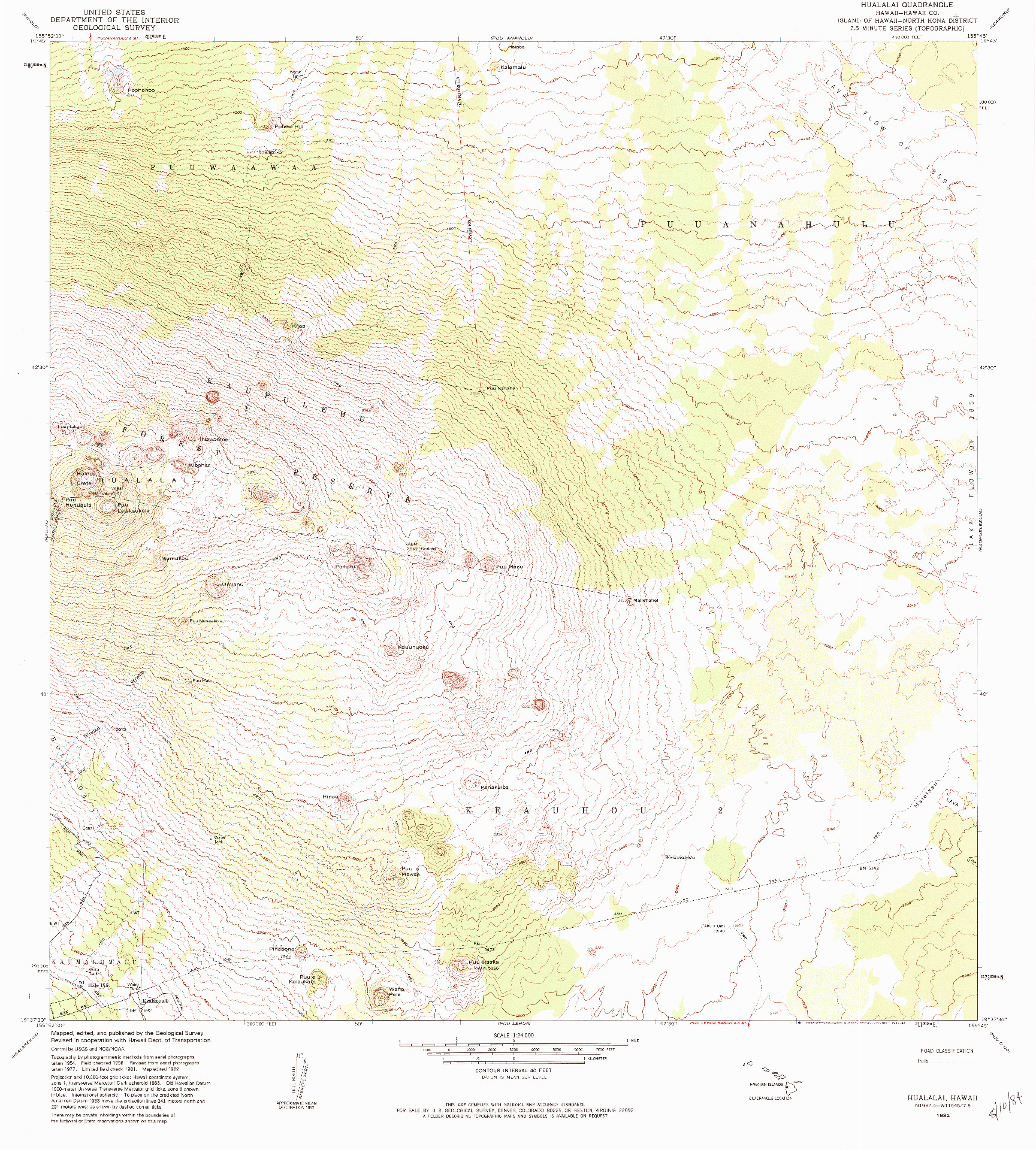 USGS 1:24000-SCALE QUADRANGLE FOR HUALALAI, HI 1982