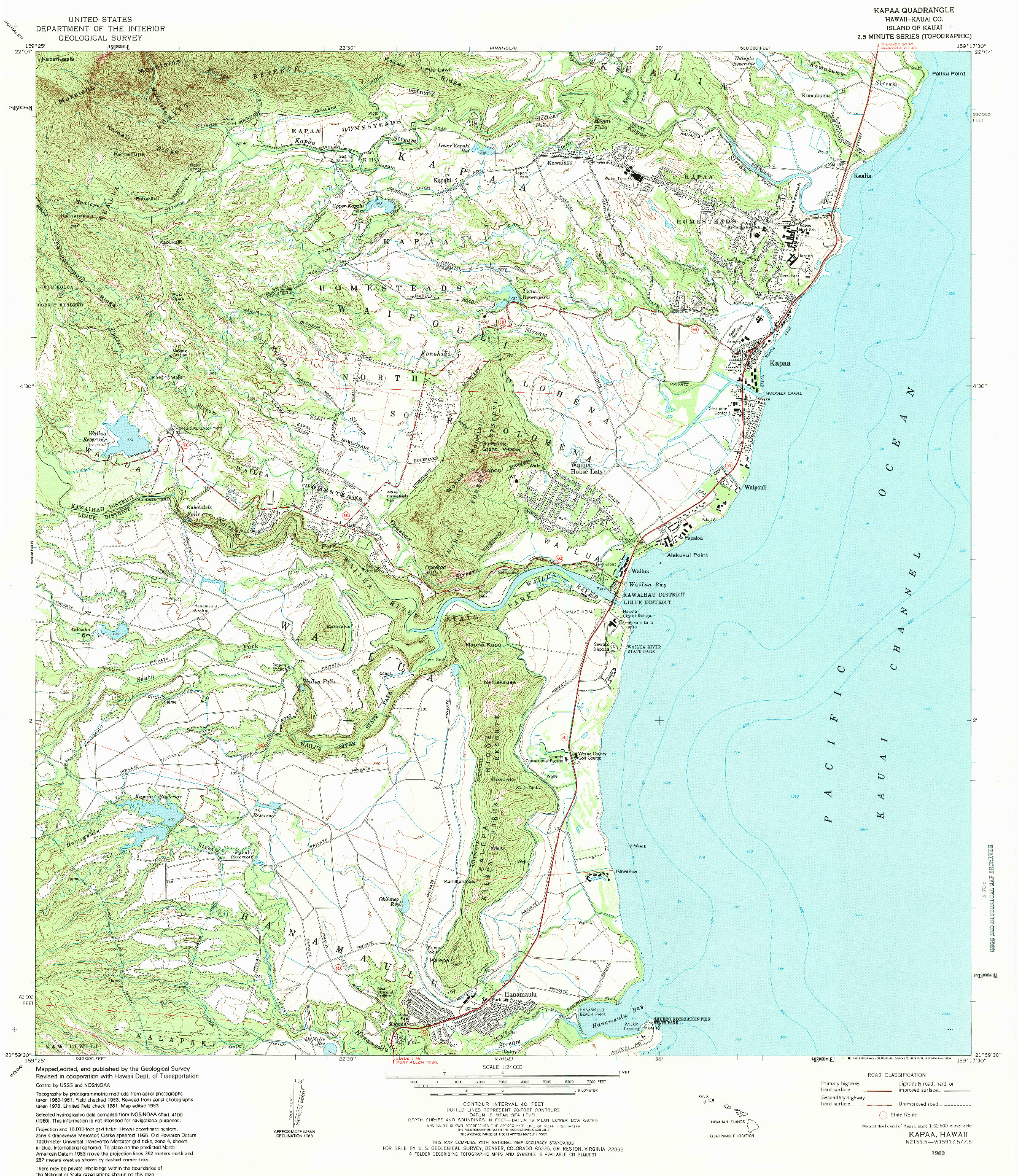 USGS 1:24000-SCALE QUADRANGLE FOR KAPAA, HI 1983