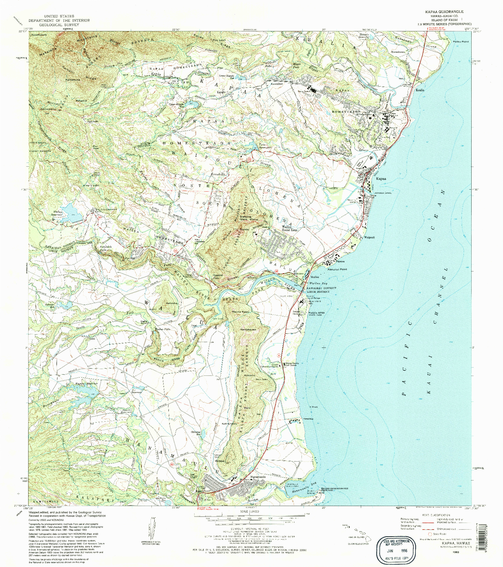 USGS 1:24000-SCALE QUADRANGLE FOR KAPAA, HI 1983