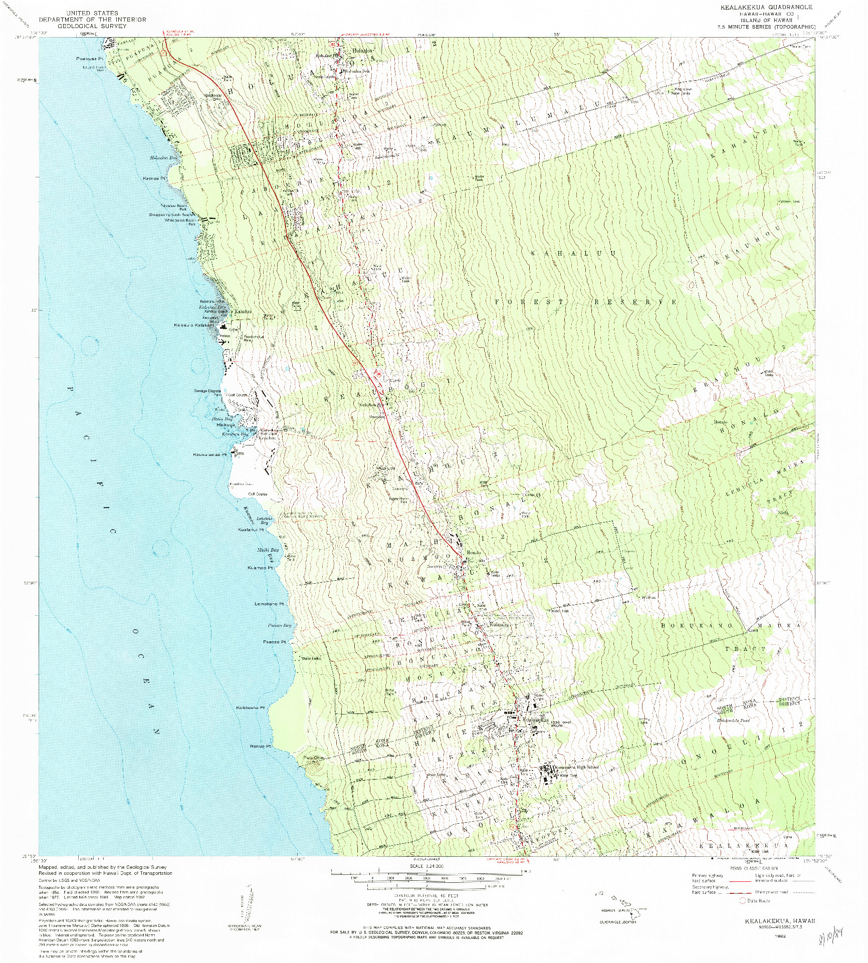 USGS 1:24000-SCALE QUADRANGLE FOR KEALAKEKUA, HI 1982