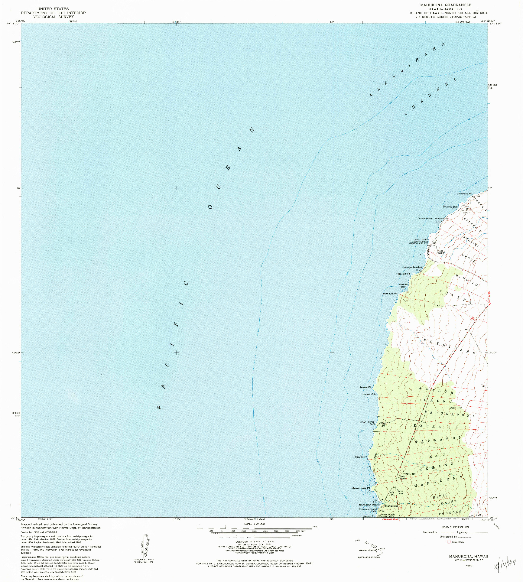 USGS 1:24000-SCALE QUADRANGLE FOR MAHUKONA, HI 1982