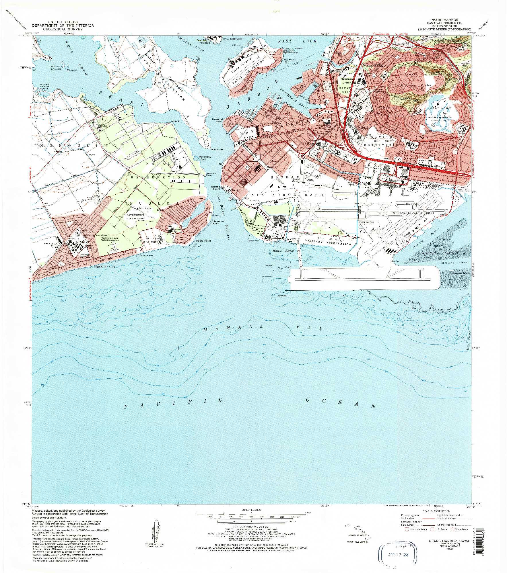 USGS 1:24000-SCALE QUADRANGLE FOR PEARL HARBOR, HI 1983