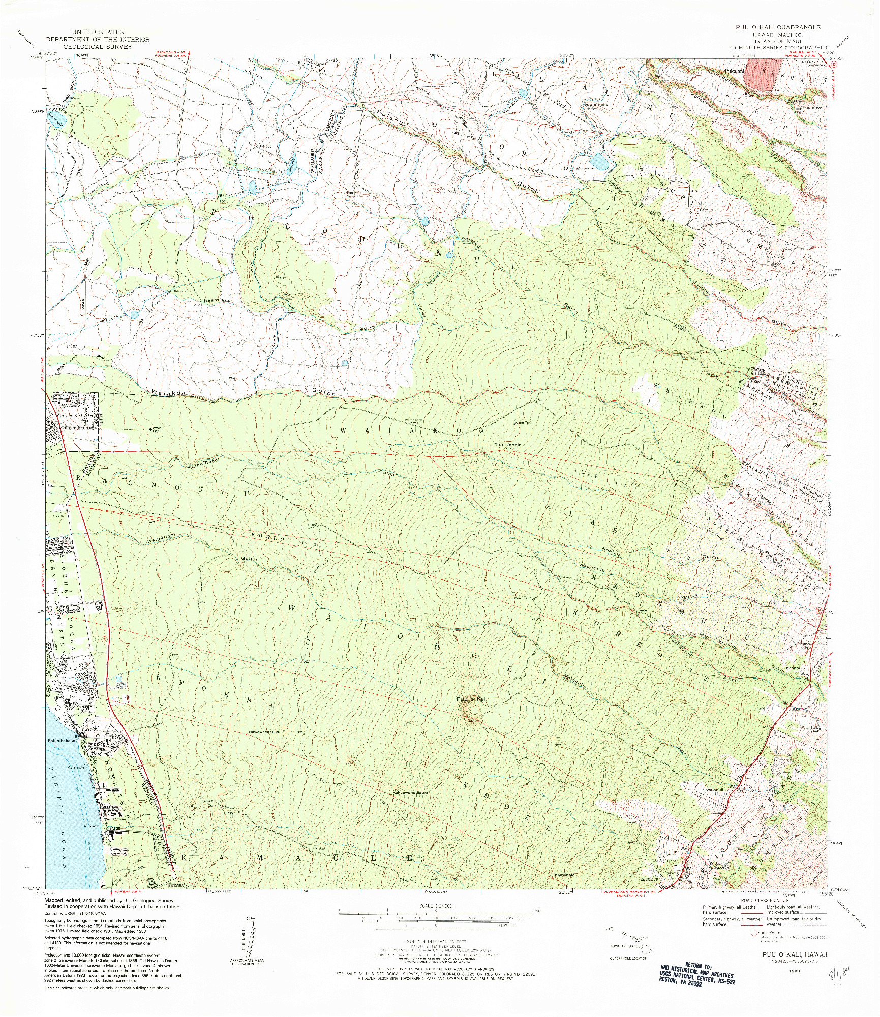 USGS 1:24000-SCALE QUADRANGLE FOR PUU O KALI, HI 1983