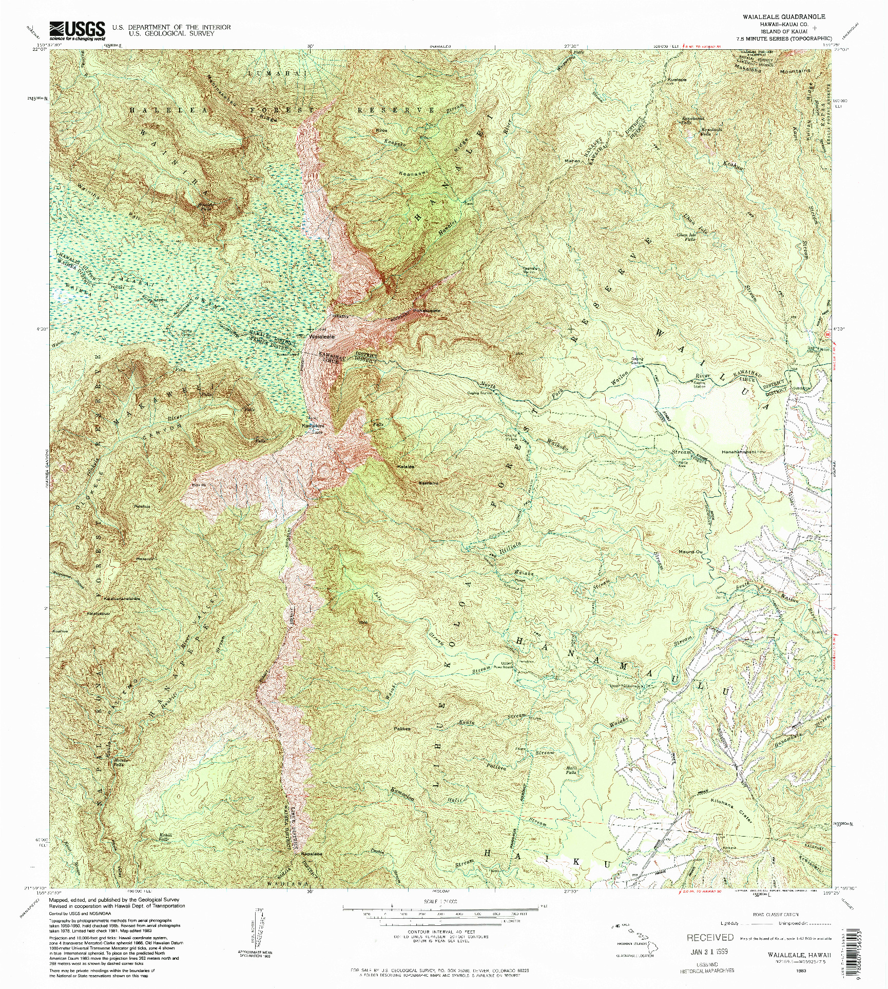 USGS 1:24000-SCALE QUADRANGLE FOR WAIALEALE, HI 1983