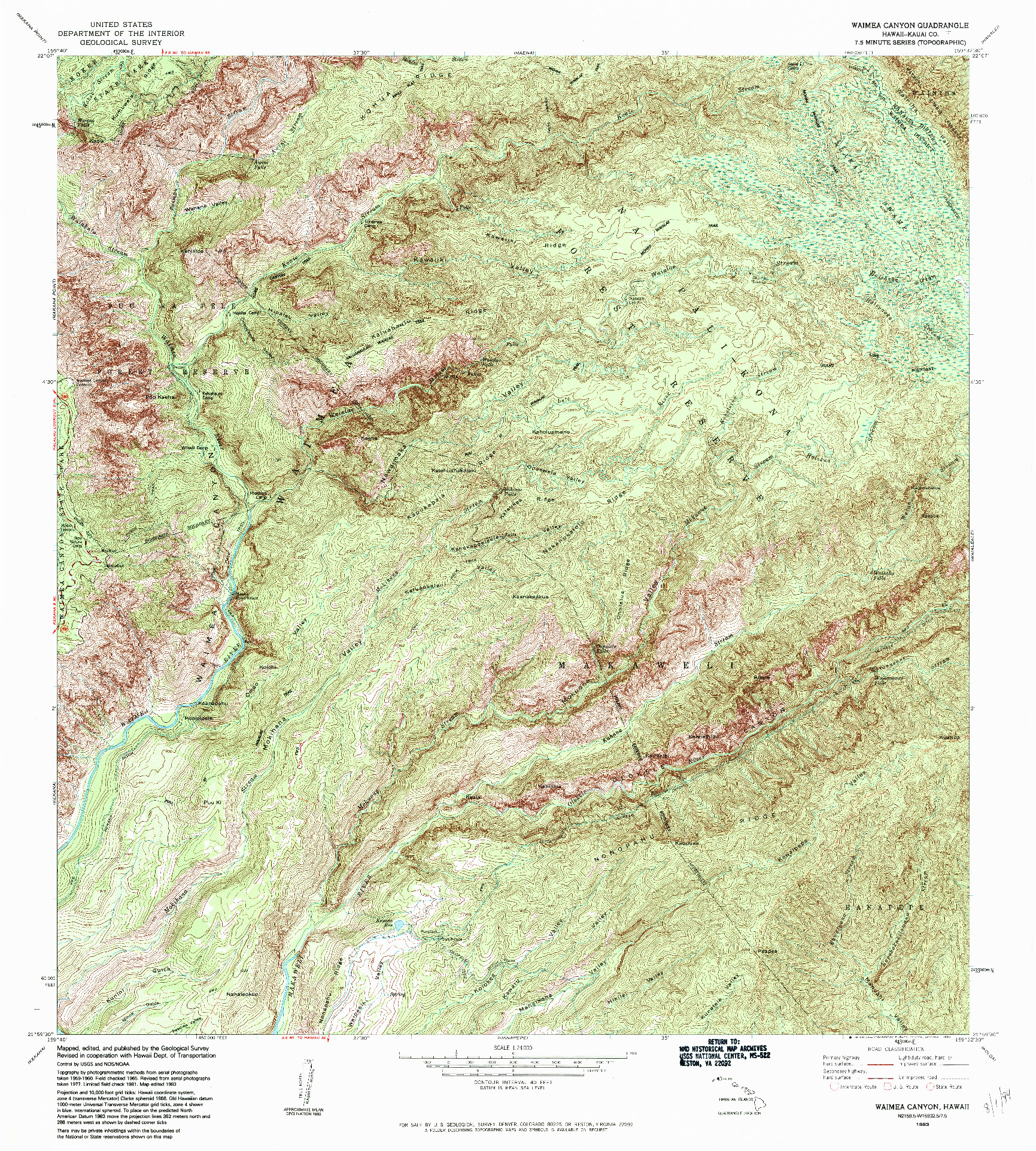 USGS 1:24000-SCALE QUADRANGLE FOR WAIMEA CANYON, HI 1983