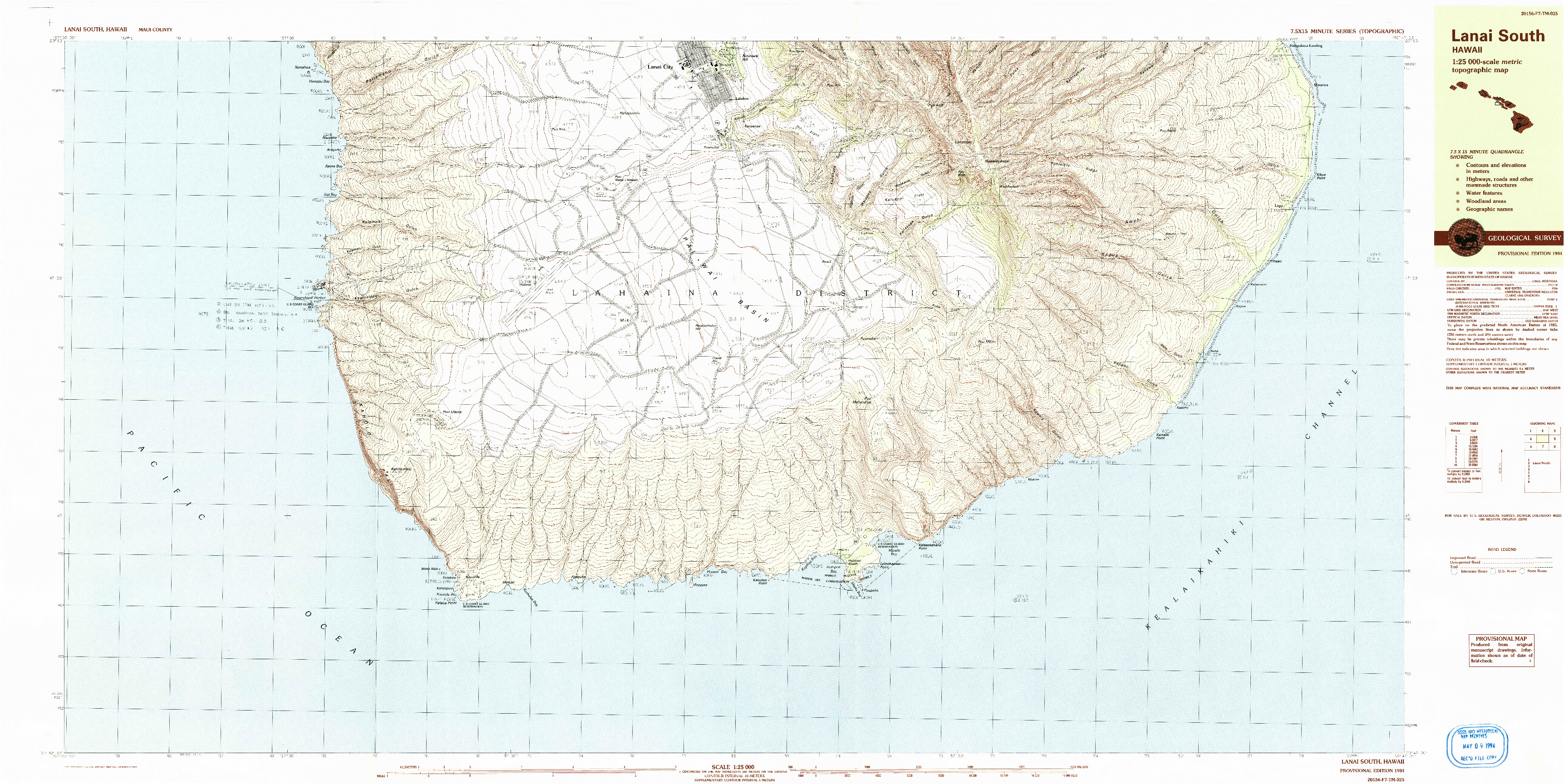 USGS 1:25000-SCALE QUADRANGLE FOR LANAI SOUTH, HI 1984
