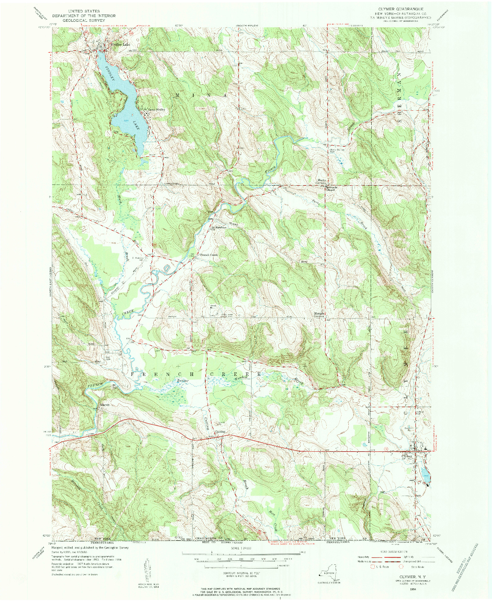 USGS 1:24000-SCALE QUADRANGLE FOR CLYMER, NY 1954