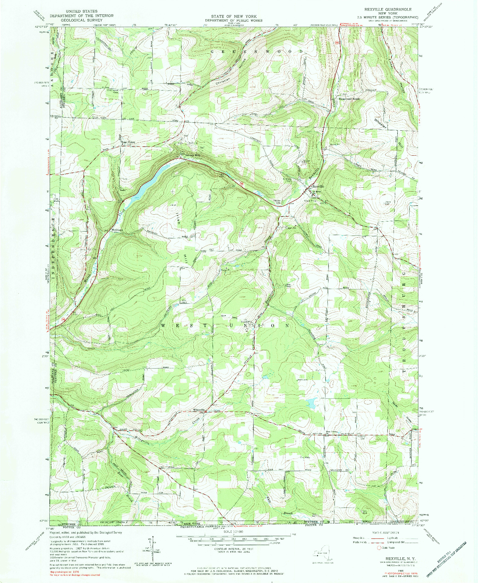 USGS 1:24000-SCALE QUADRANGLE FOR REXVILLE, NY 1965