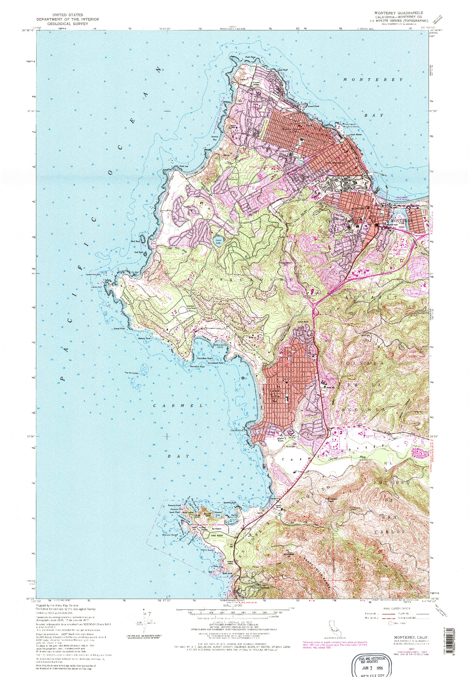 USGS 1:24000-SCALE QUADRANGLE FOR MONTEREY, CA 1947