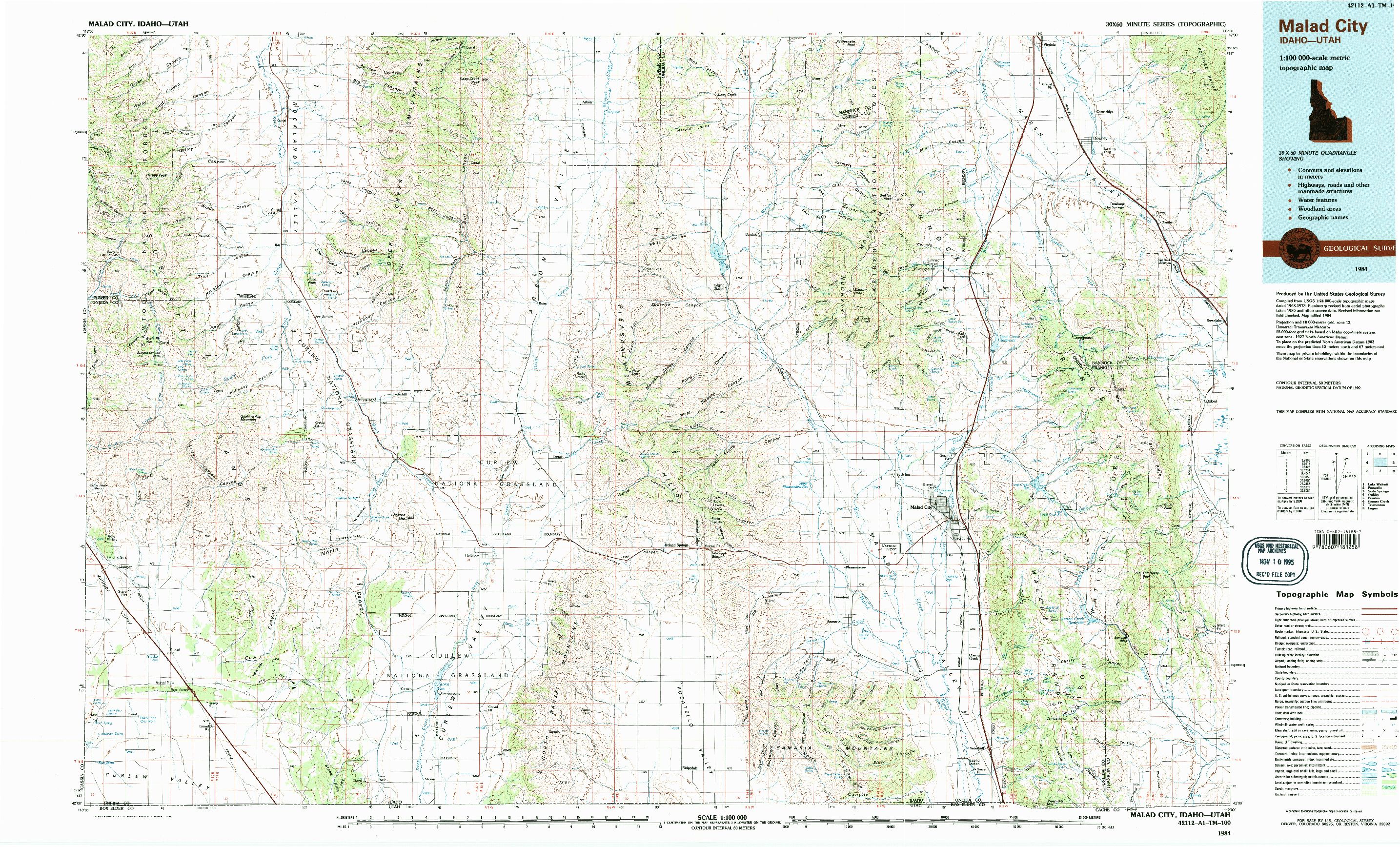 USGS 1:100000-SCALE QUADRANGLE FOR MALAD CITY, ID 1984