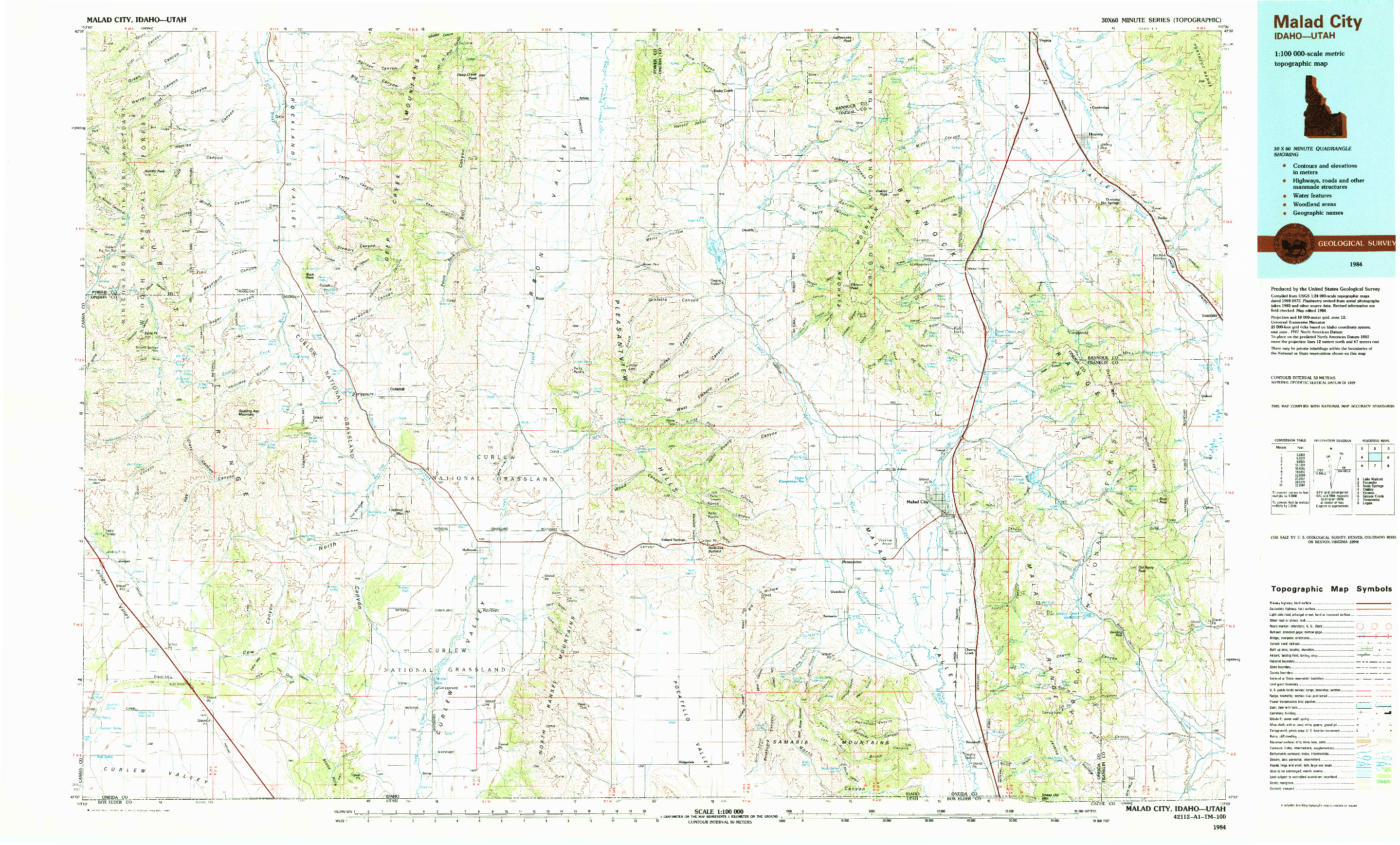 USGS 1:100000-SCALE QUADRANGLE FOR MALAD CITY, ID 1984