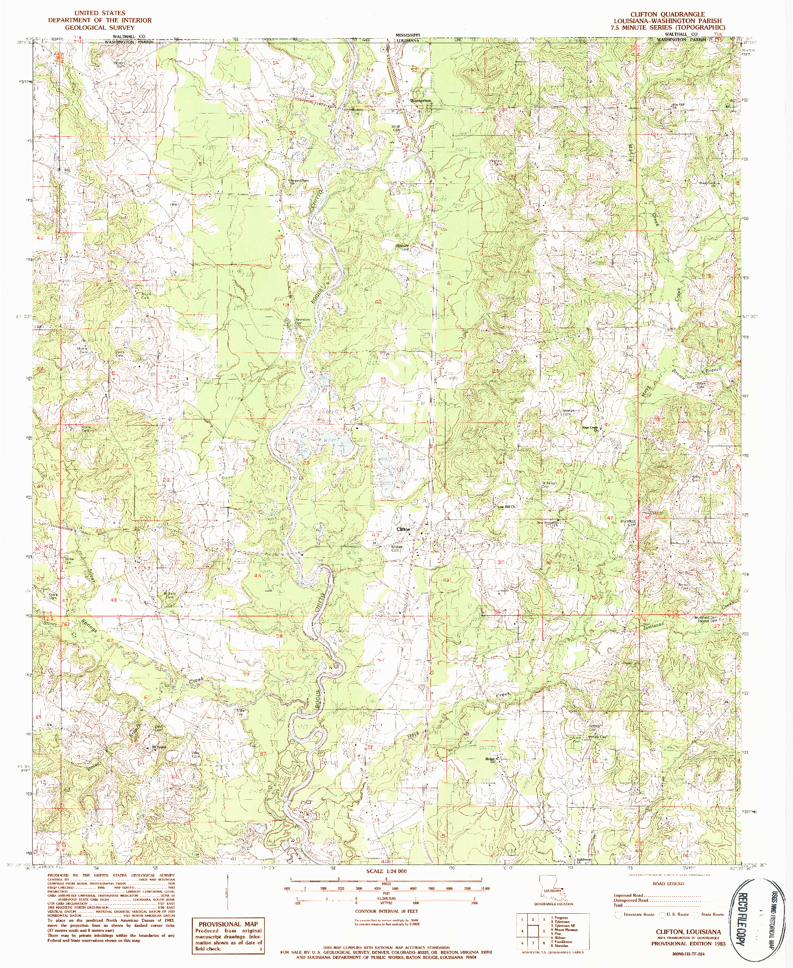 USGS 1:24000-SCALE QUADRANGLE FOR CLIFTON, LA 1983