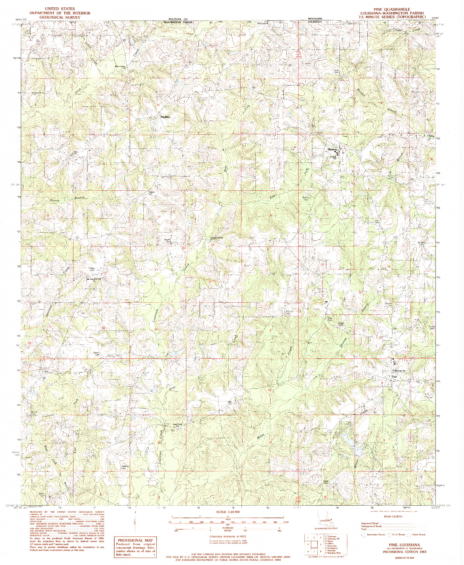 USGS 1:24000-SCALE QUADRANGLE FOR PINE, LA 1983