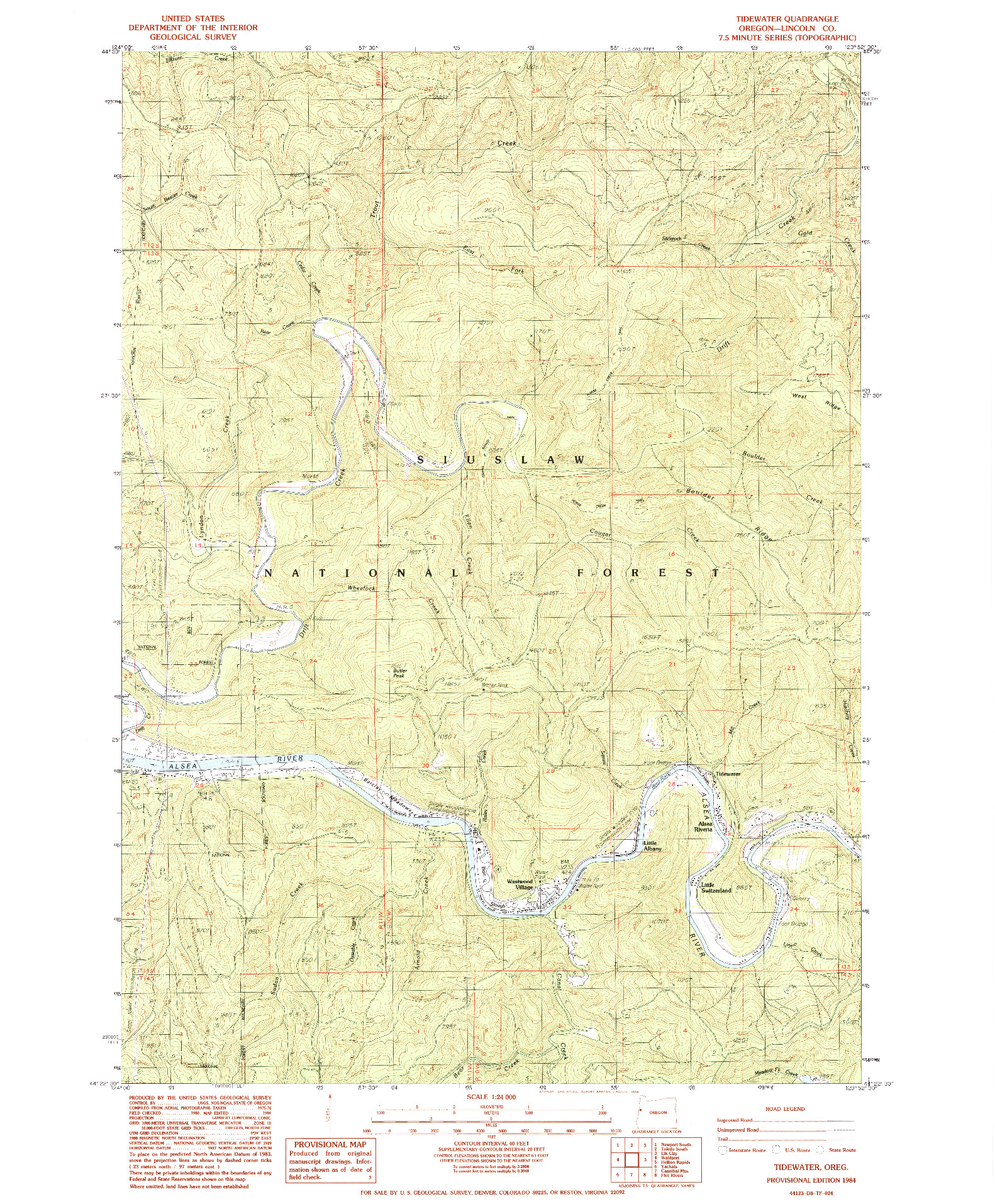 USGS 1:24000-SCALE QUADRANGLE FOR TIDEWATER, OR 1984