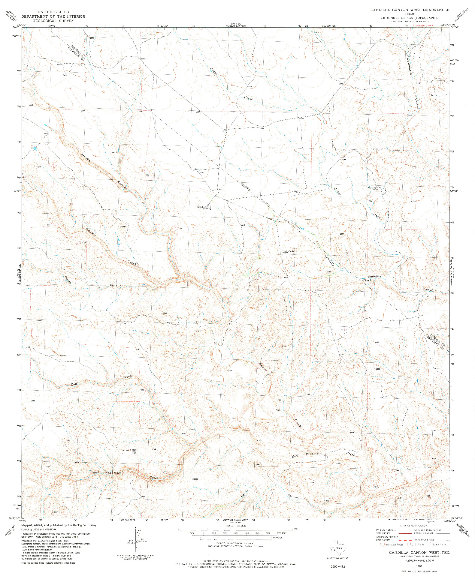 USGS 1:24000-SCALE QUADRANGLE FOR CANDILLA CANYON WEST, TX 1983
