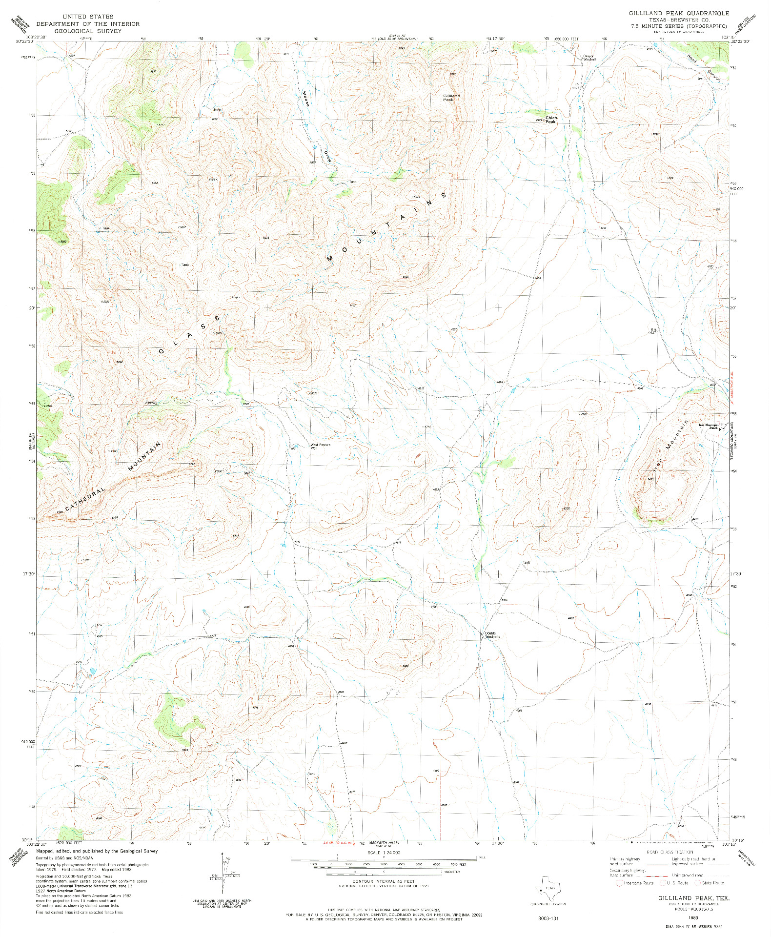 USGS 1:24000-SCALE QUADRANGLE FOR GILLILAND PEAK, TX 1983