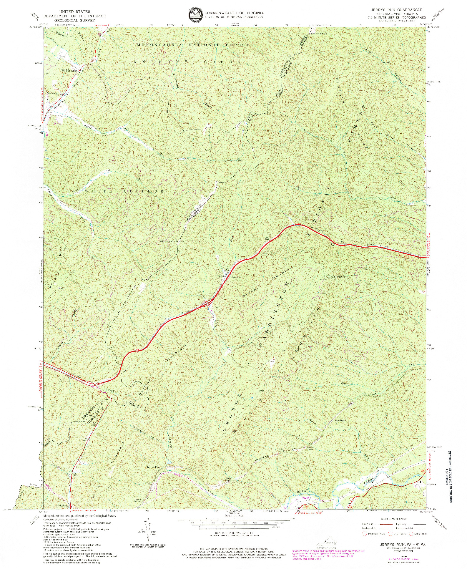 USGS 1:24000-SCALE QUADRANGLE FOR JERRYS RUN, VA 1966