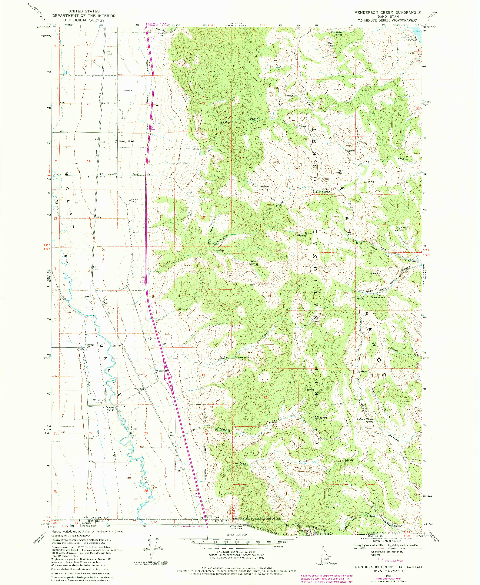 USGS 1:24000-SCALE QUADRANGLE FOR HENDERSON CREEK, ID 1968