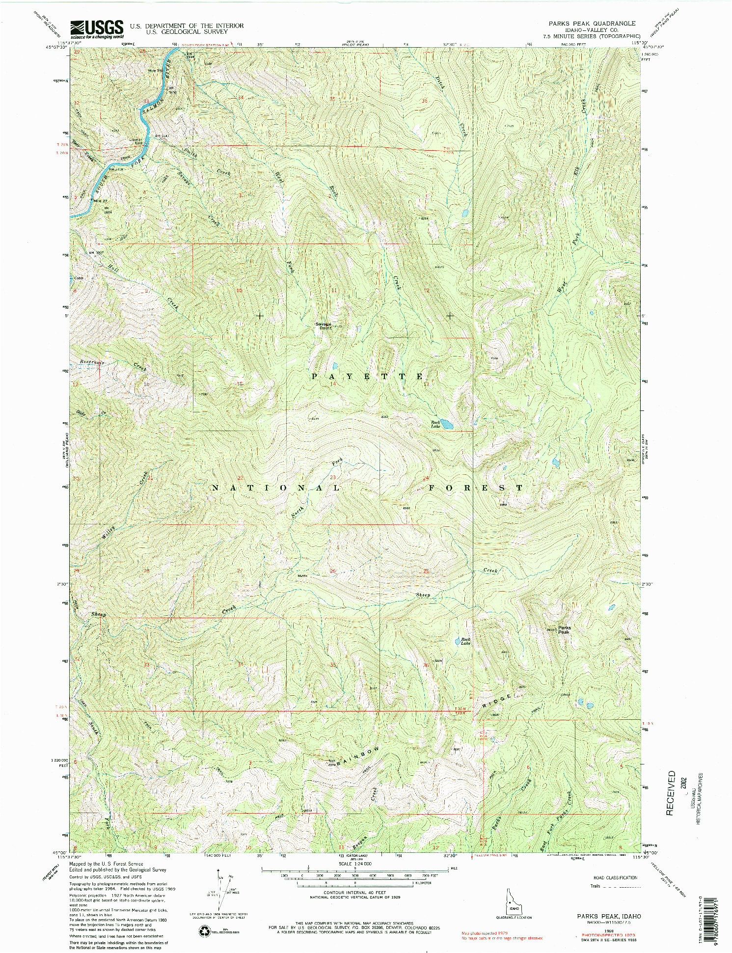 USGS 1:24000-SCALE QUADRANGLE FOR PARKS PEAK, ID 1969