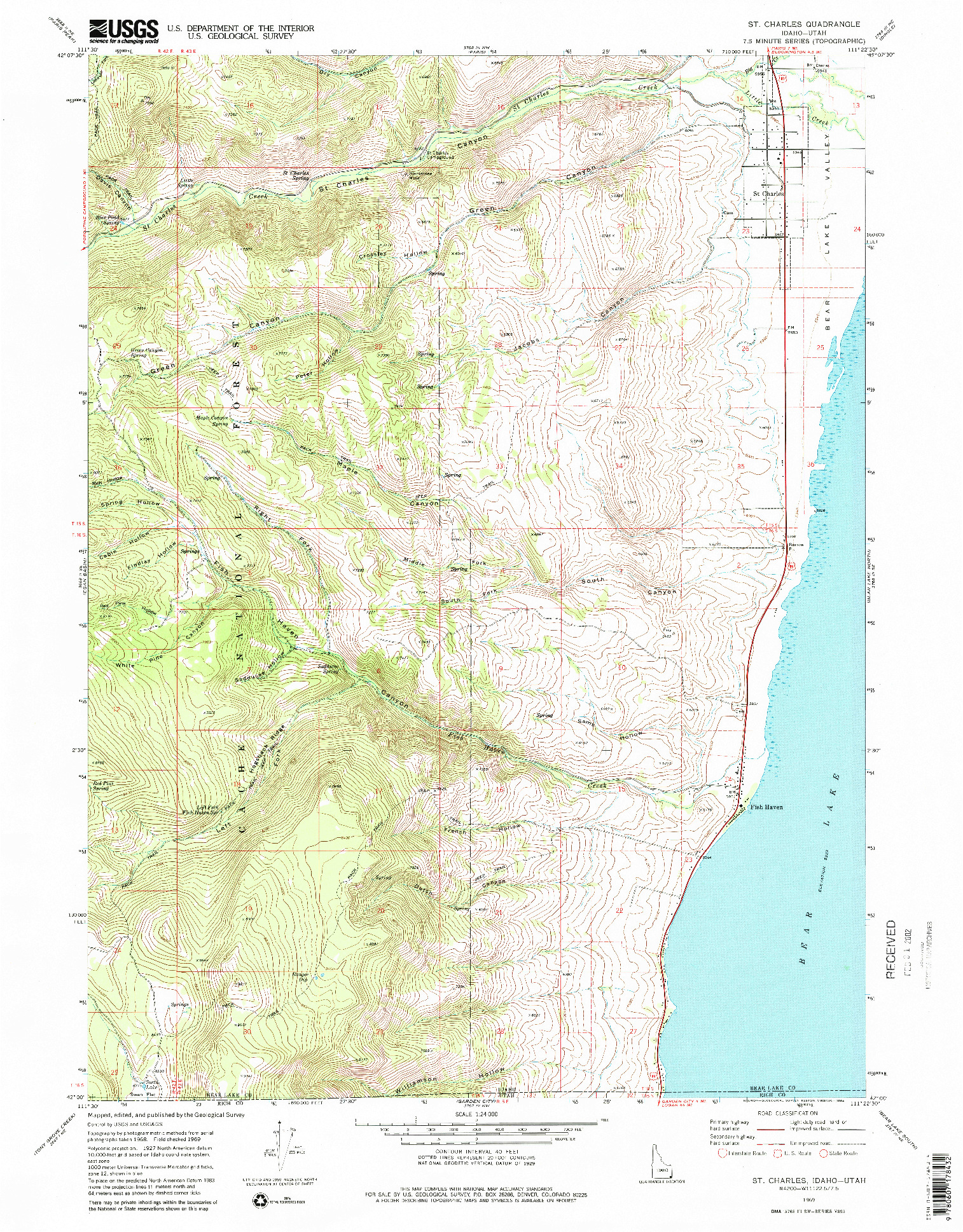 USGS 1:24000-SCALE QUADRANGLE FOR ST CHARLES, ID 1969