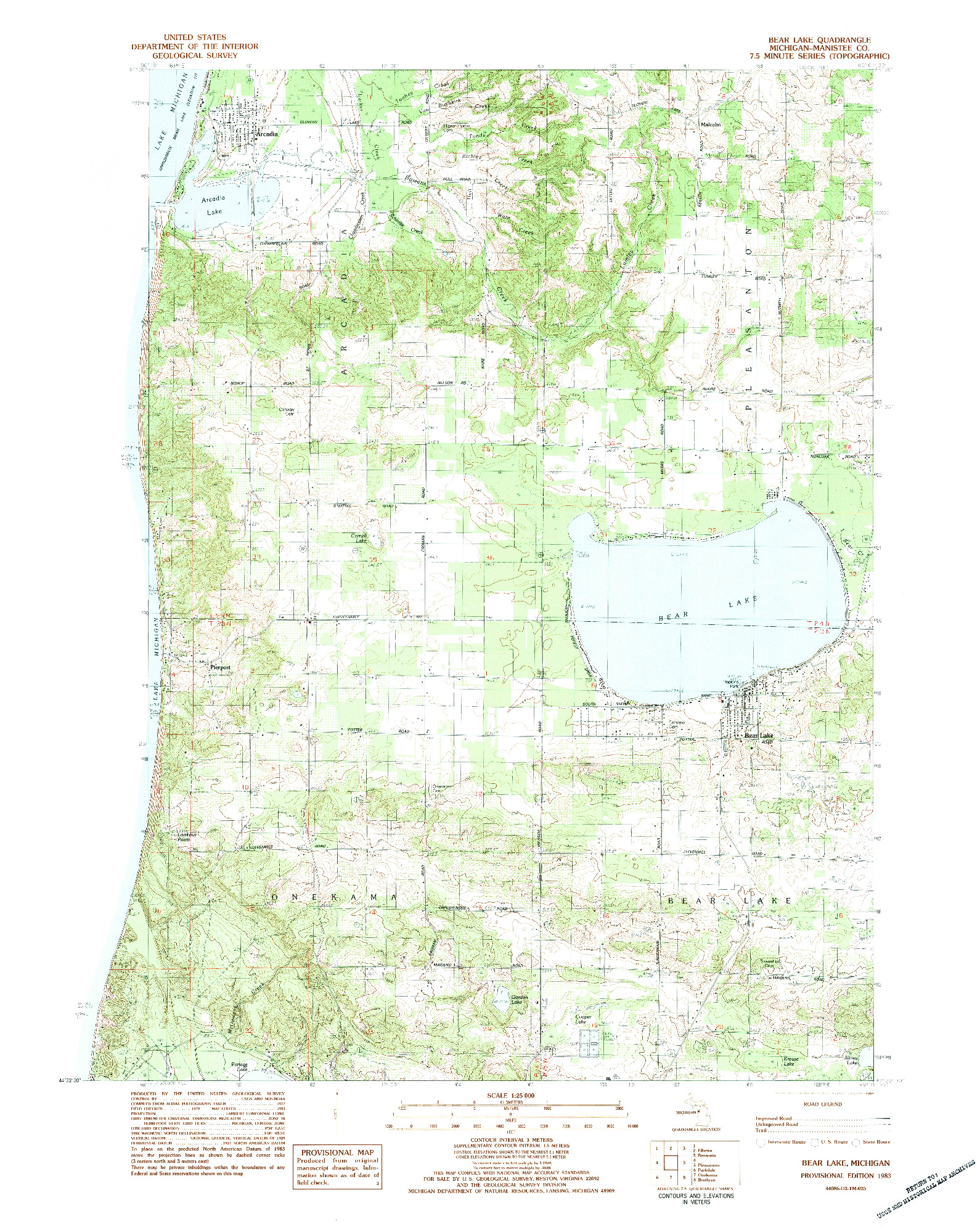 USGS 1:24000-SCALE QUADRANGLE FOR BEAR LAKE, MI 1983