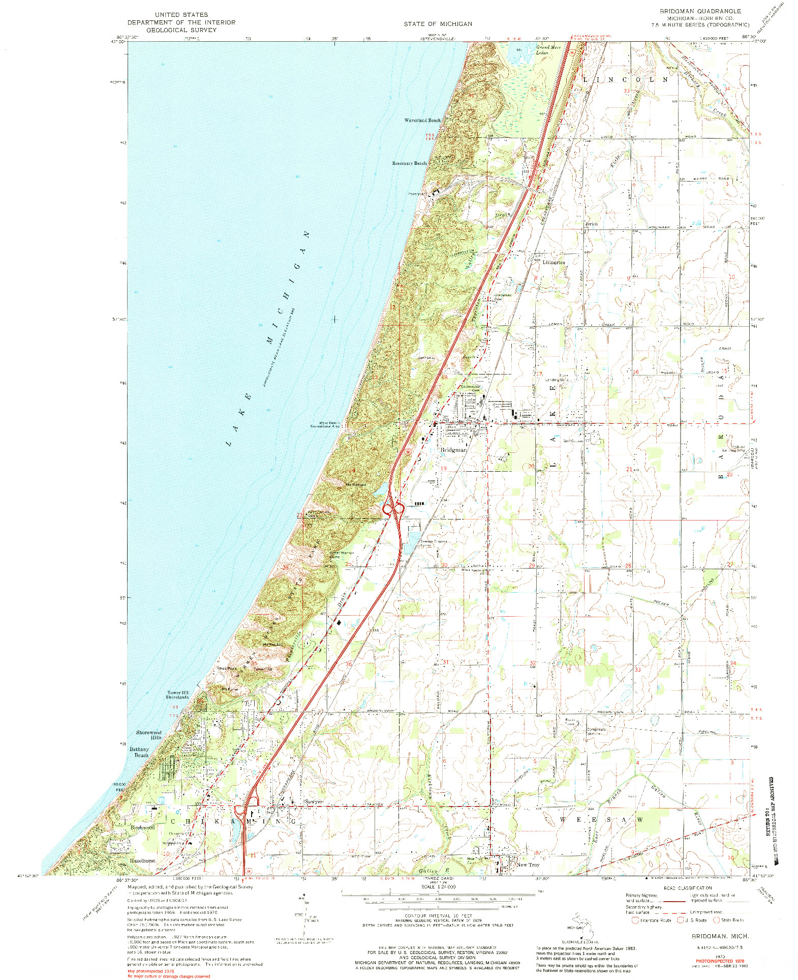 USGS 1:24000-SCALE QUADRANGLE FOR BRIDGMAN, MI 1970