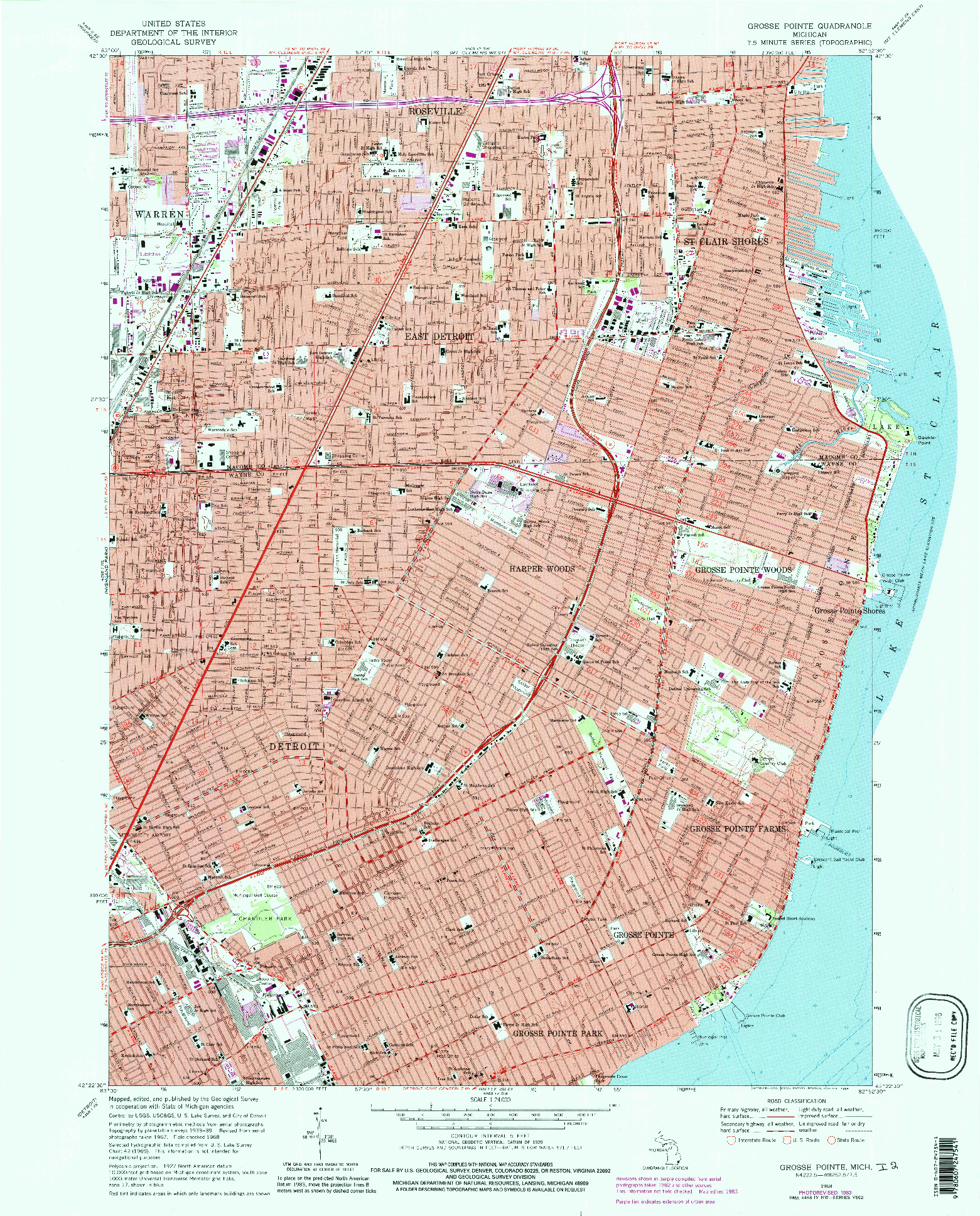 USGS 1:24000-SCALE QUADRANGLE FOR GROSSE POINTE, MI 1968