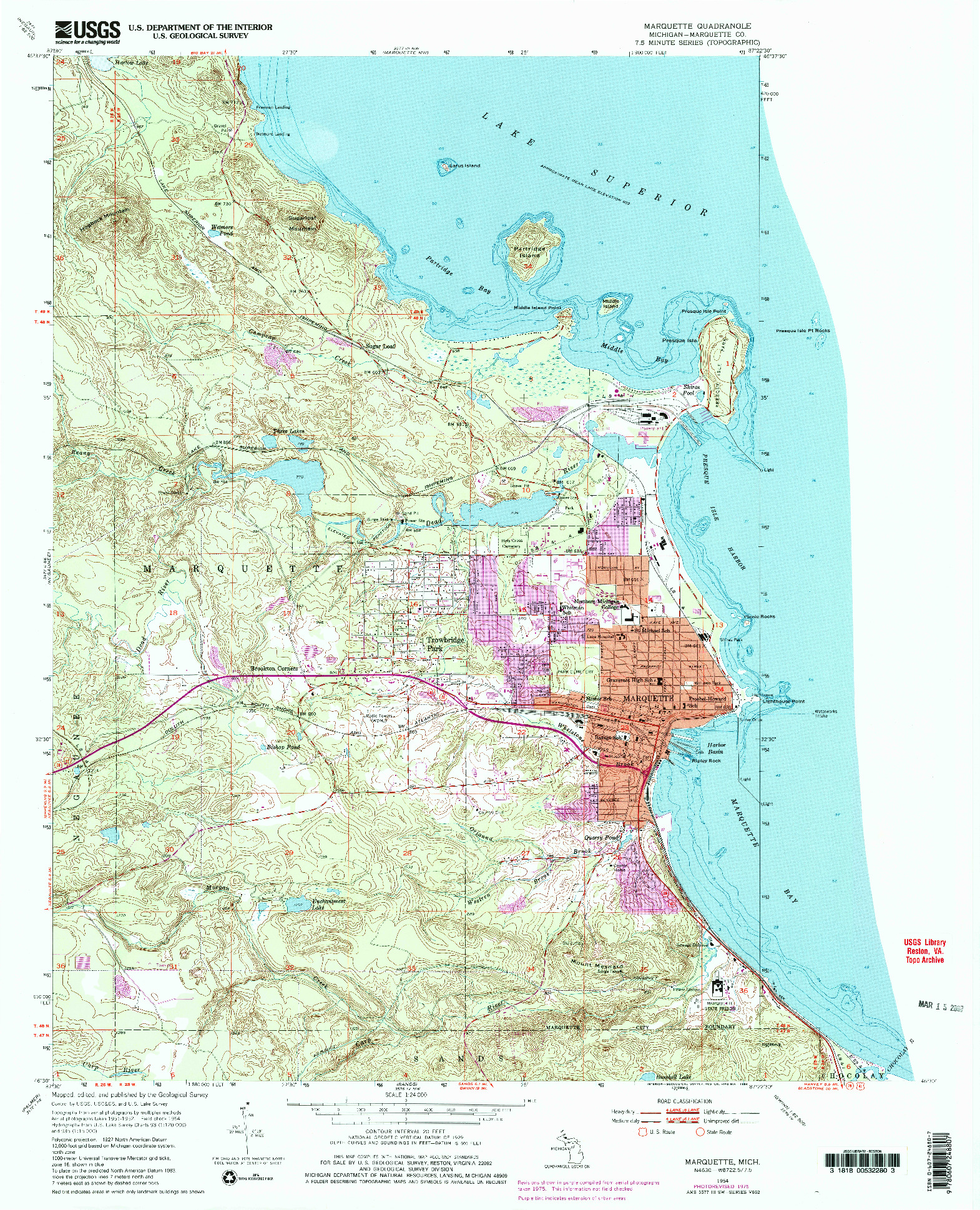 USGS 1:24000-SCALE QUADRANGLE FOR MARQUETTE, MI 1954