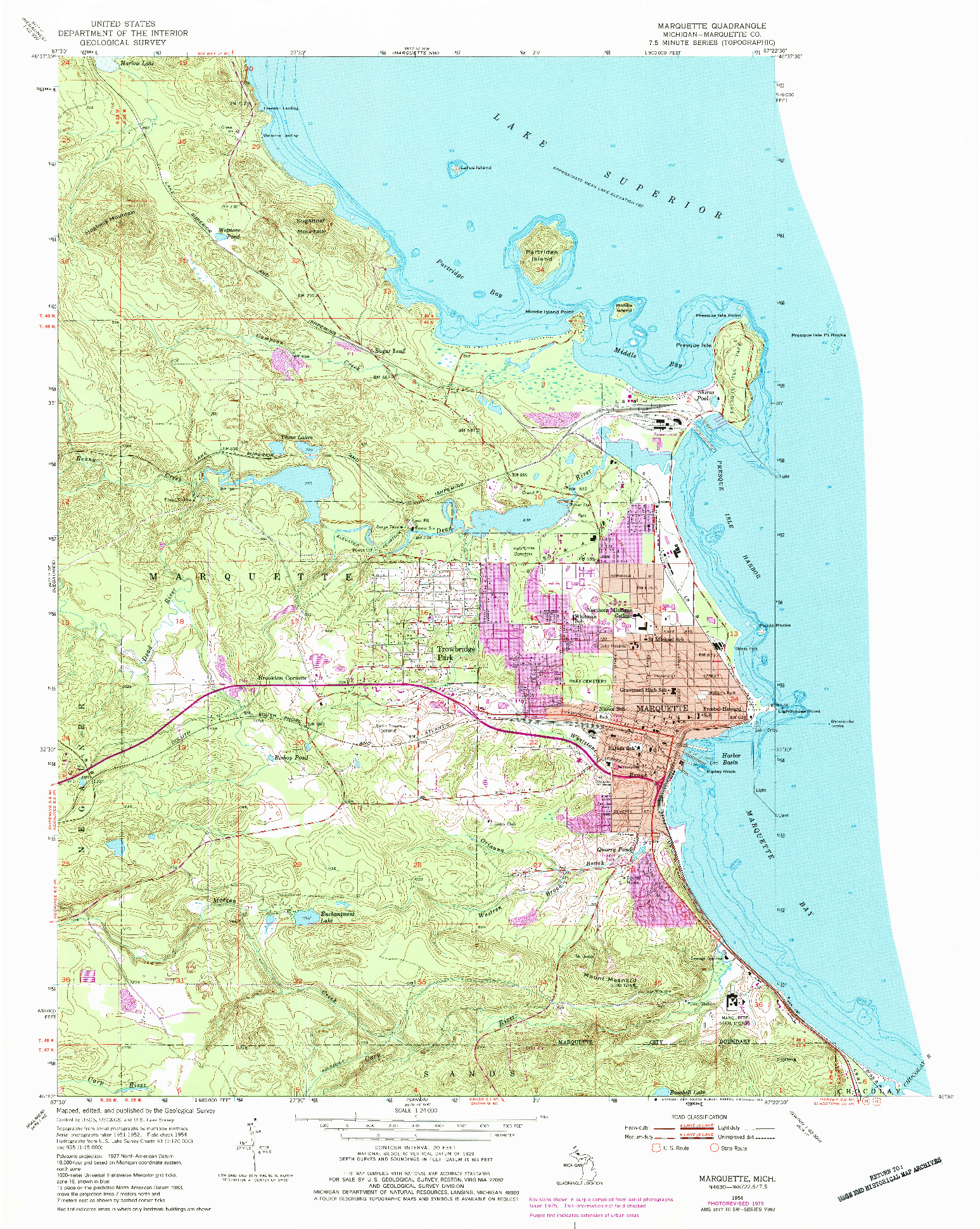 USGS 1:24000-SCALE QUADRANGLE FOR MARQUETTE, MI 1954