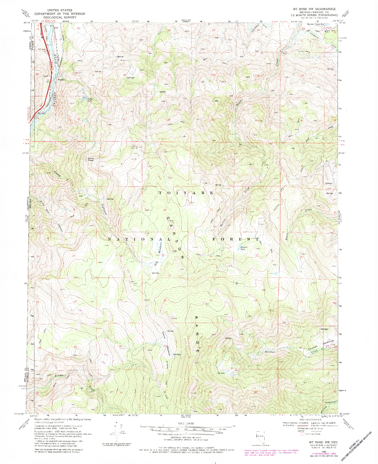 USGS 1:24000-SCALE QUADRANGLE FOR MT. ROSE NW, NV 1968